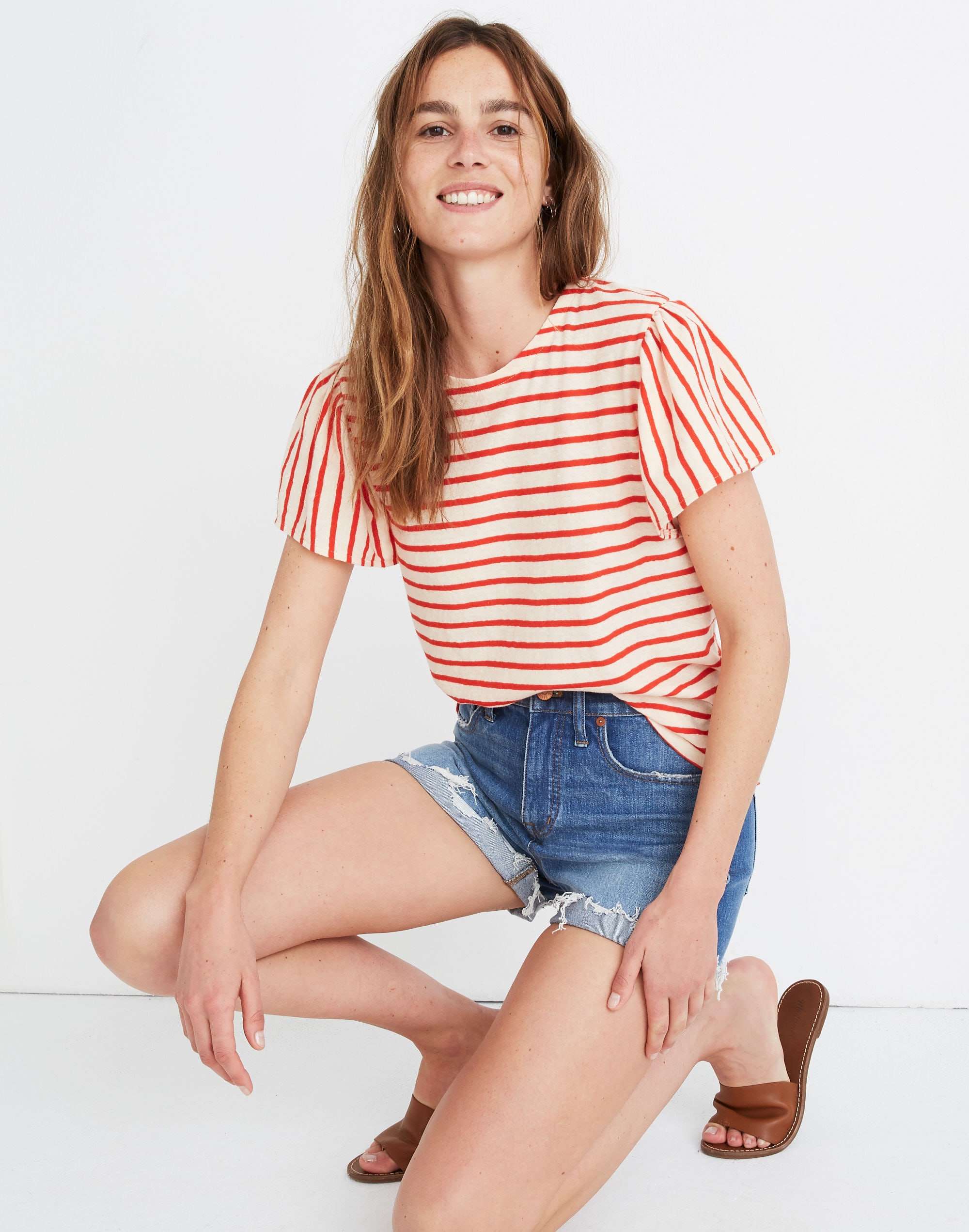 Flutter-Sleeve Tee in Yorktown Stripe