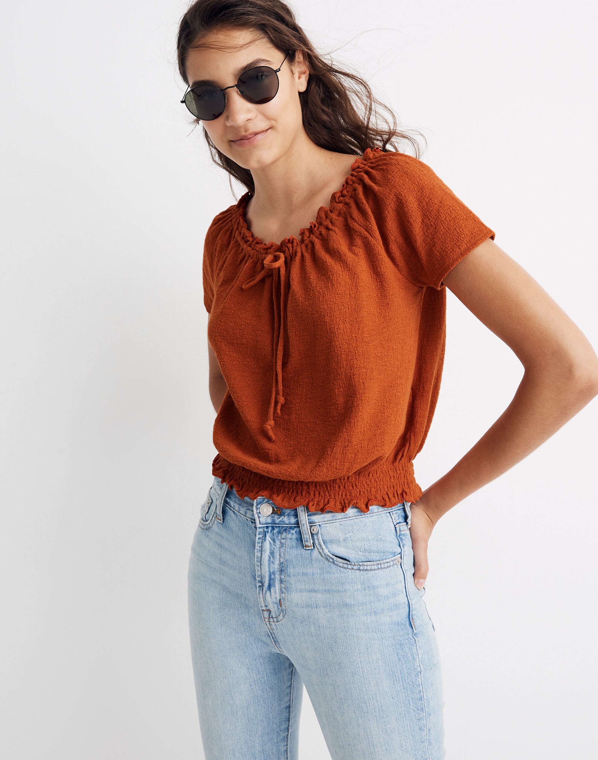 Texture &amp; Thread Drawstring Top