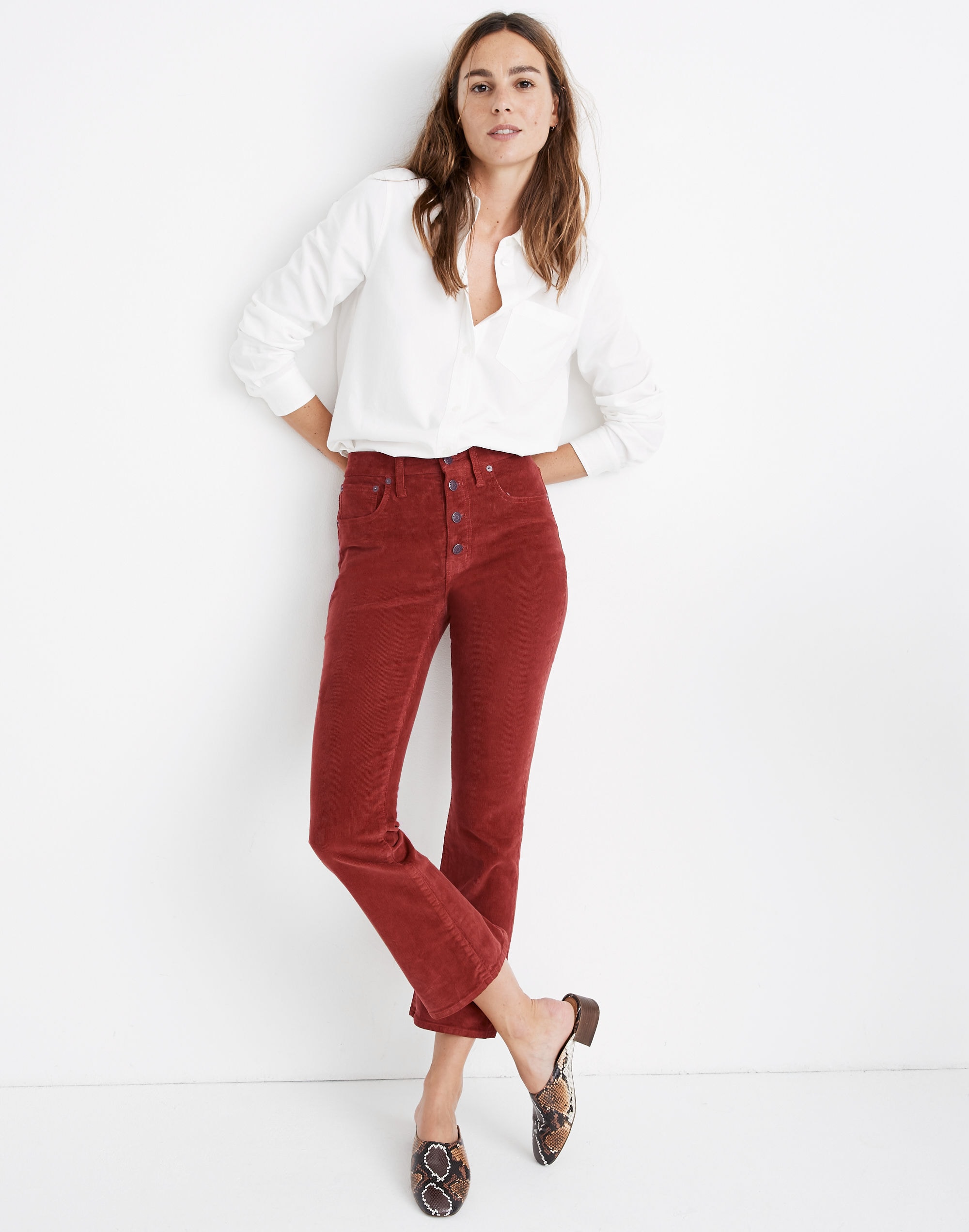 Cali Demi-Boot Jeans in Corduroy: Button-Front Edition