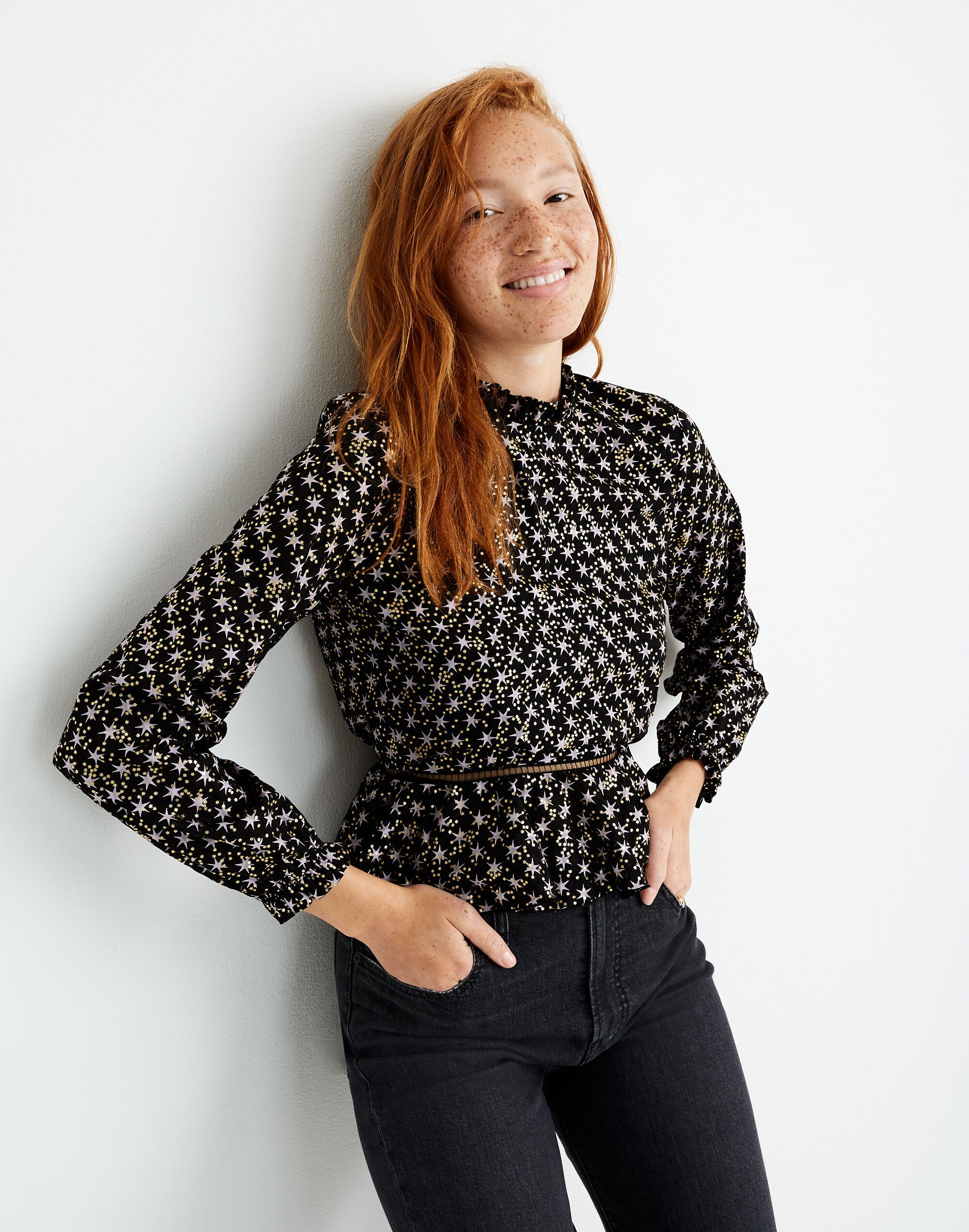 Stine Goya&trade; Shirley Peplum Top in Stars Black