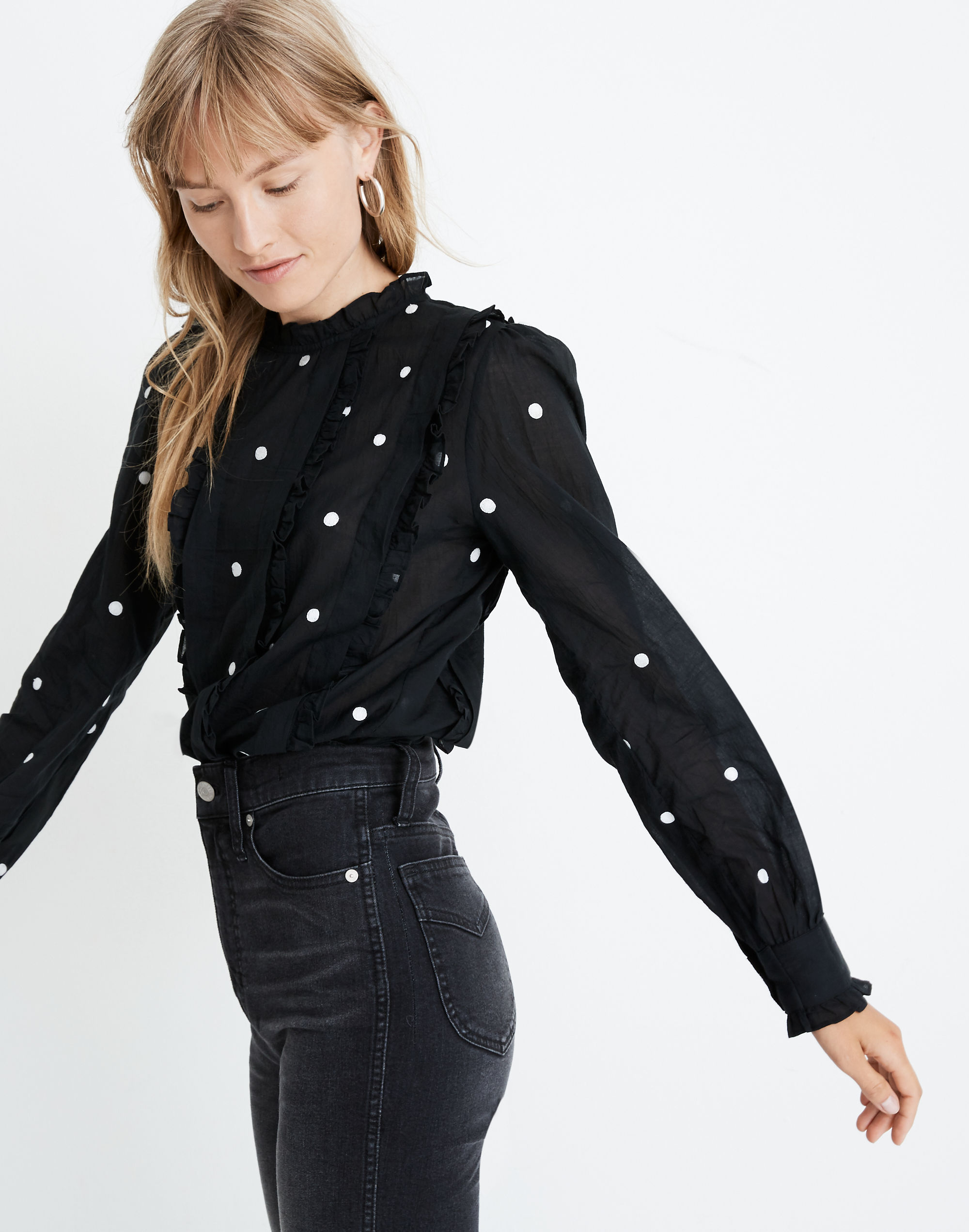 Banjanan Dot Embroidered Lola Ruffle Top