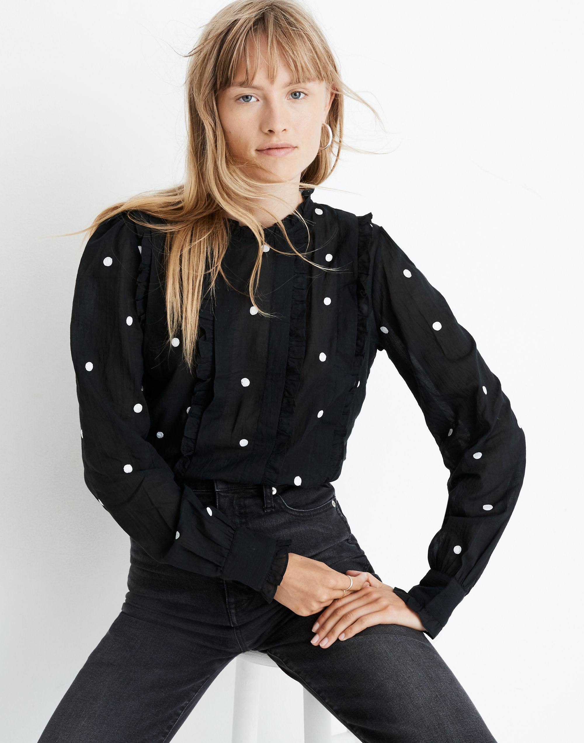 banjanan dot embroidered lola ruffle top