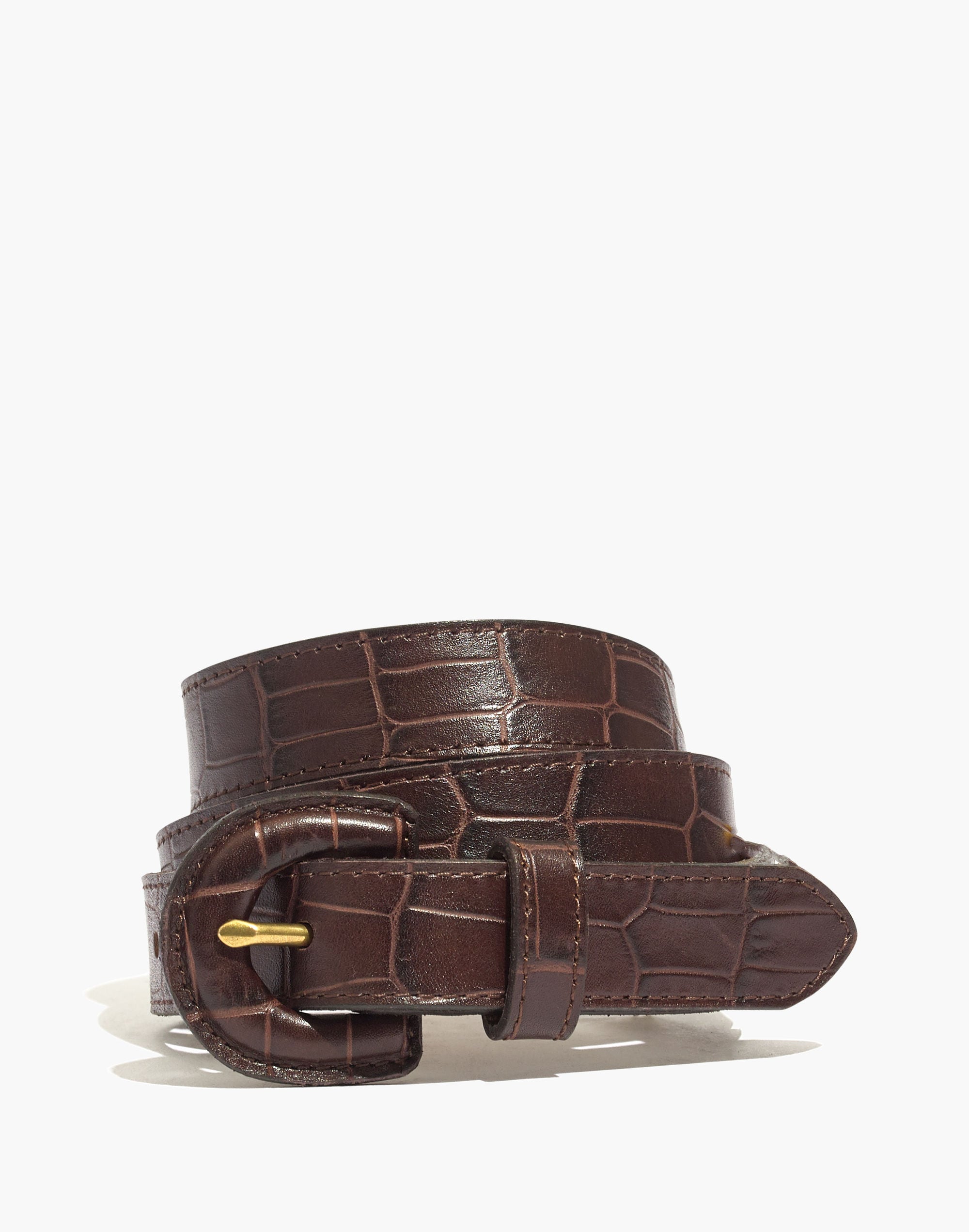 Wrapped-Buckle Belt in Croc Embossed Leather