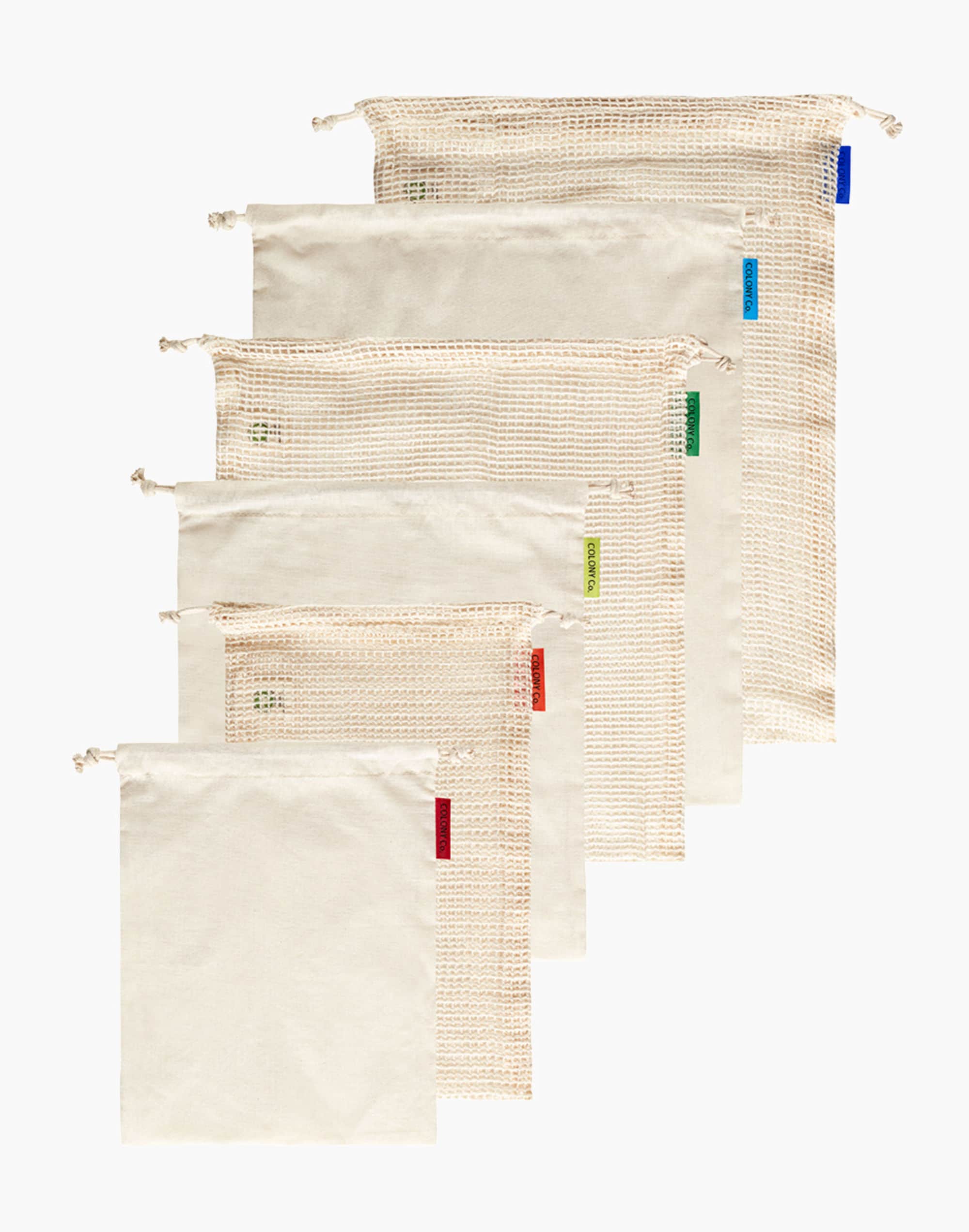 colony co.&trade; six-pack assorted reusable produce and bulk food bags