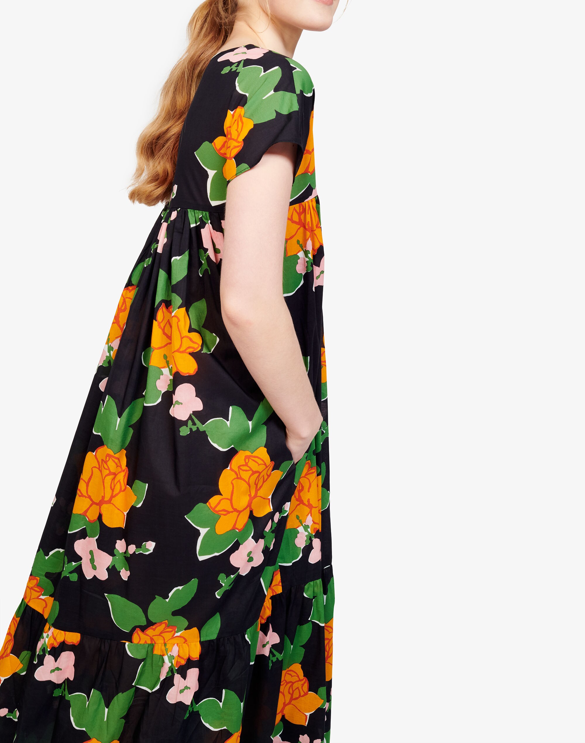 WHIT&reg; Gillian Tiered Midi dress in Navy Hermosa Floral