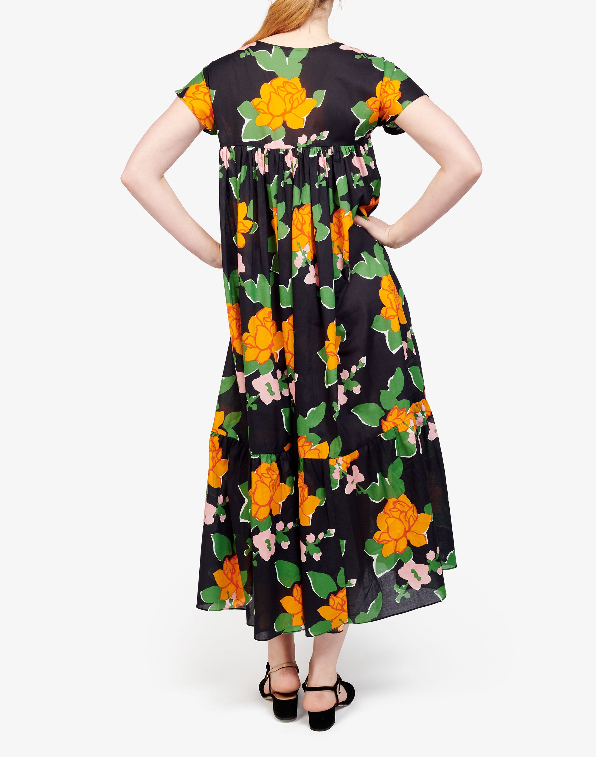 WHIT&reg; Gillian Tiered Midi dress in Navy Hermosa Floral
