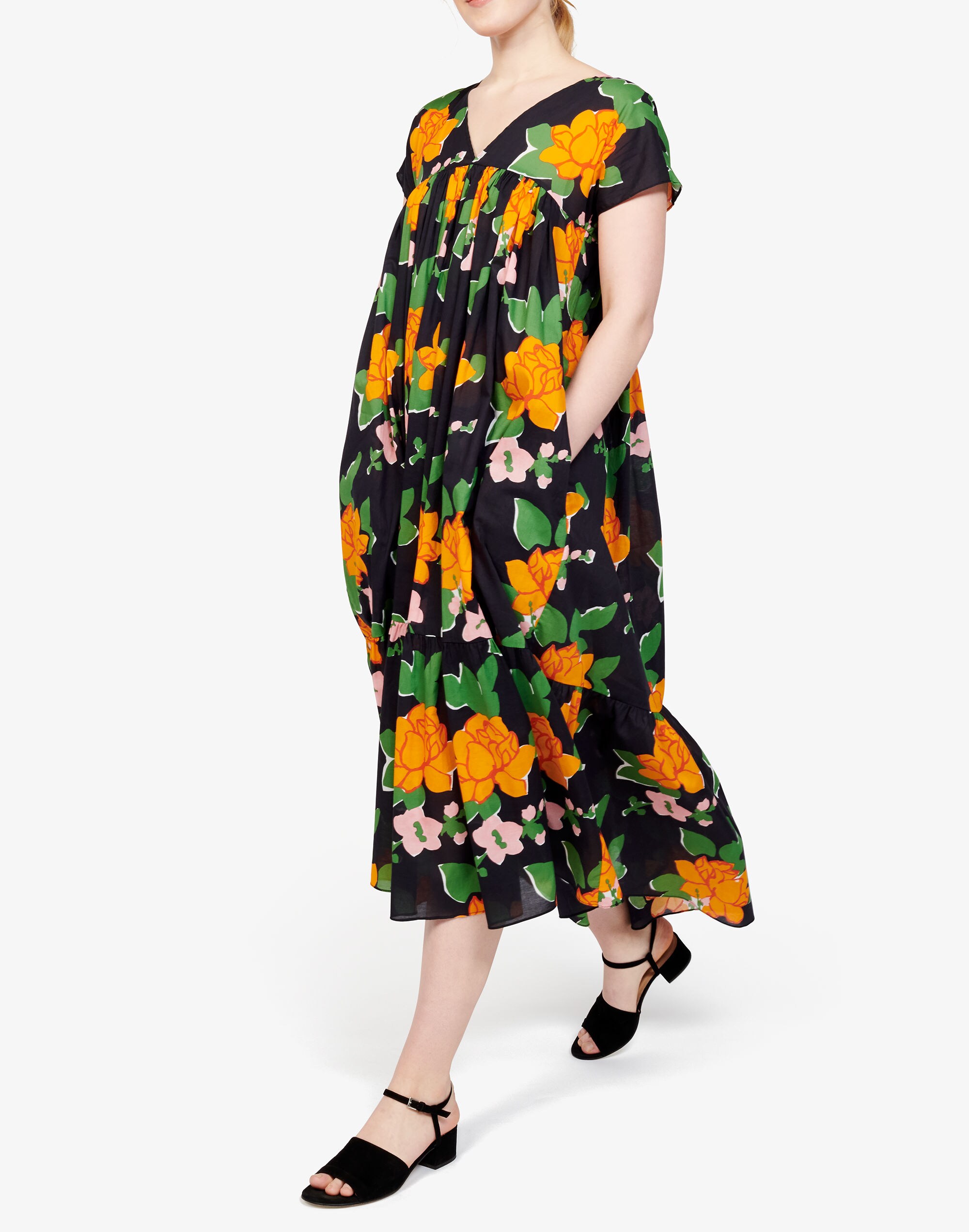 WHIT&reg; Gillian Tiered Midi dress in Navy Hermosa Floral