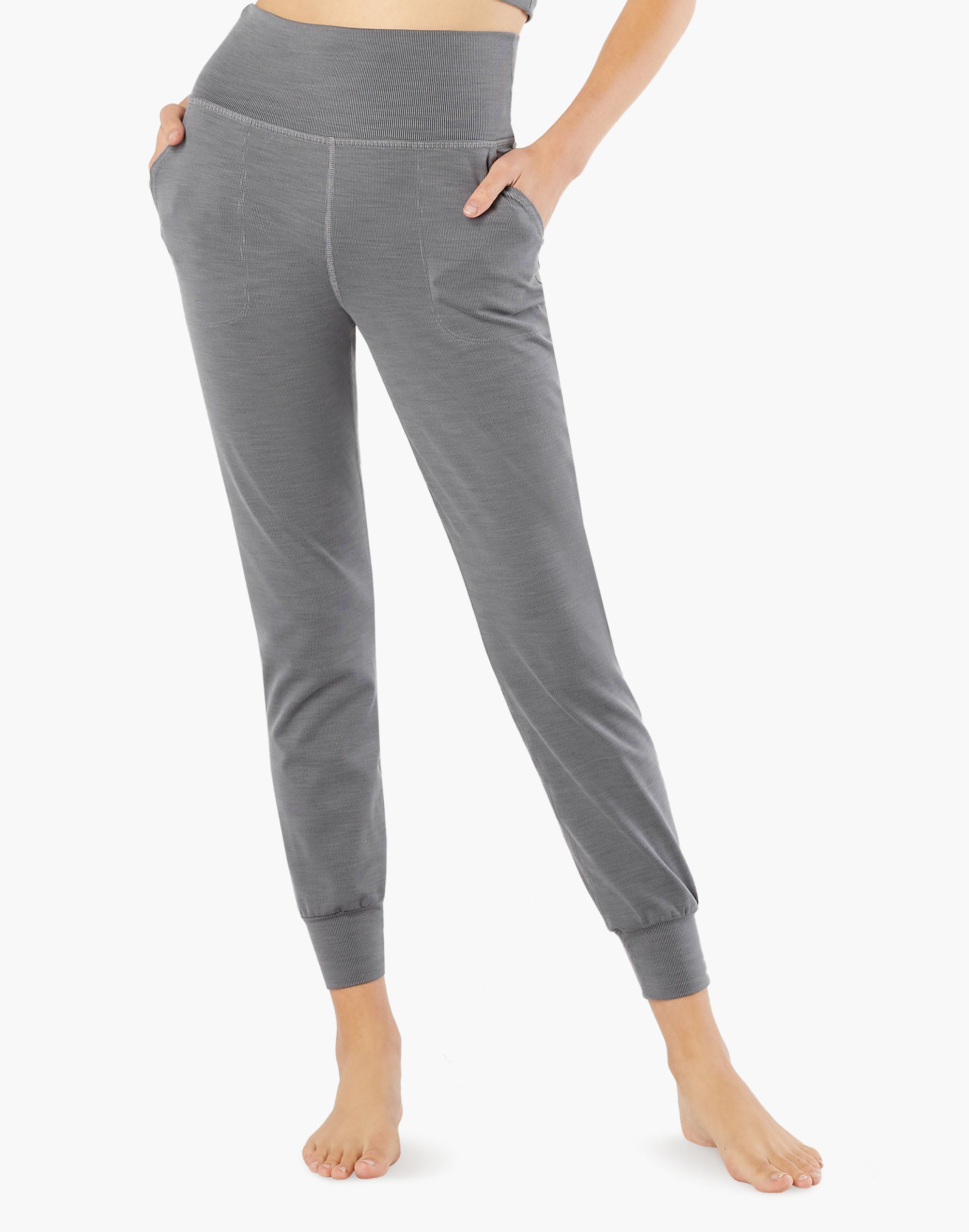 beyond yoga midi jogger sweatpants in heather rib