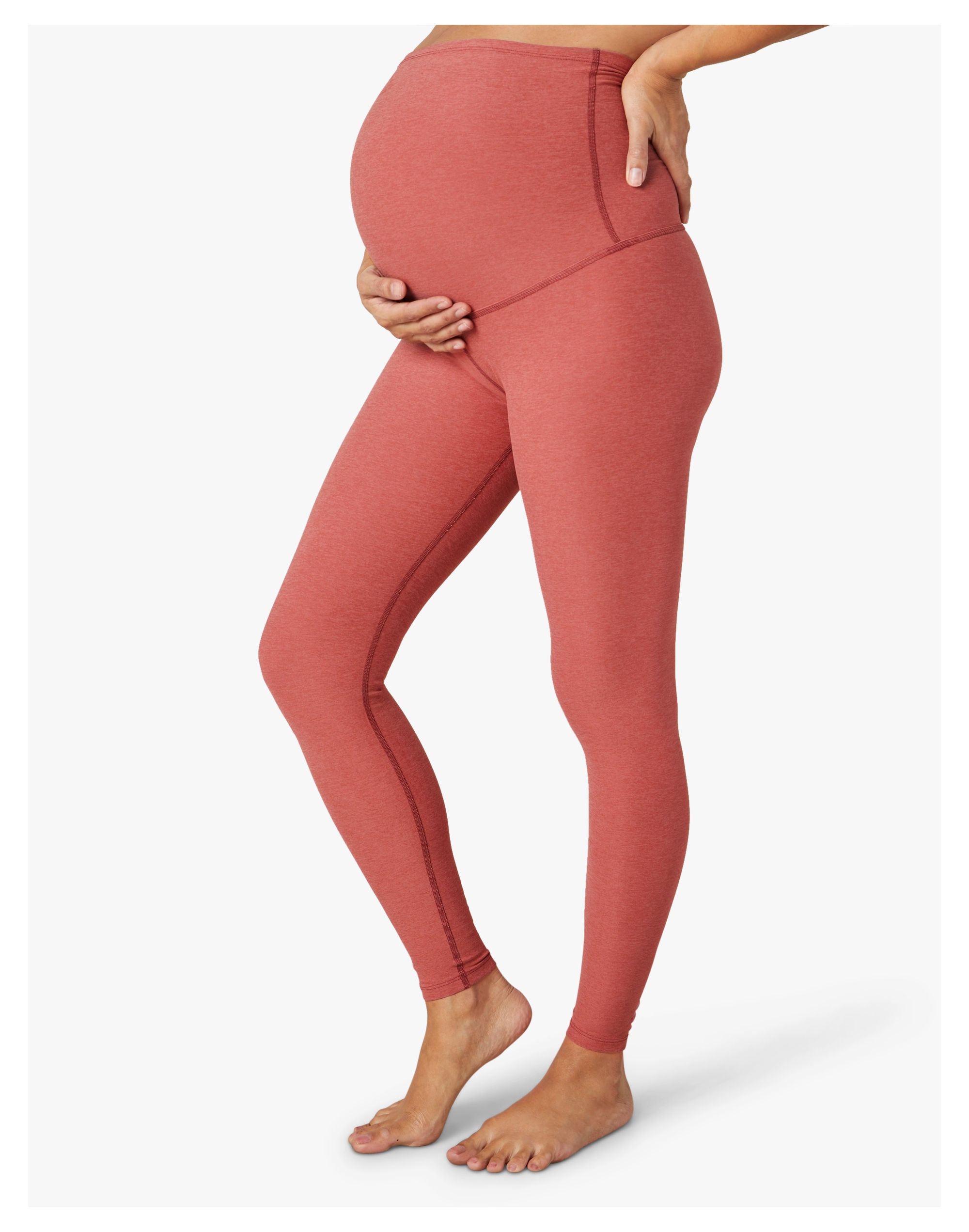 beyond yoga maternity empire-waisted midi leggings in spacedye