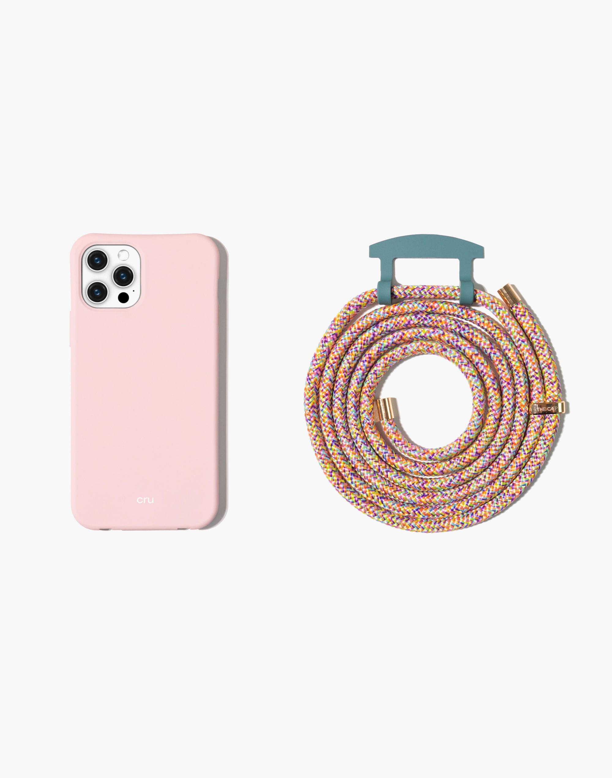 the caep crossbody phone case in bubblegum and rainbow