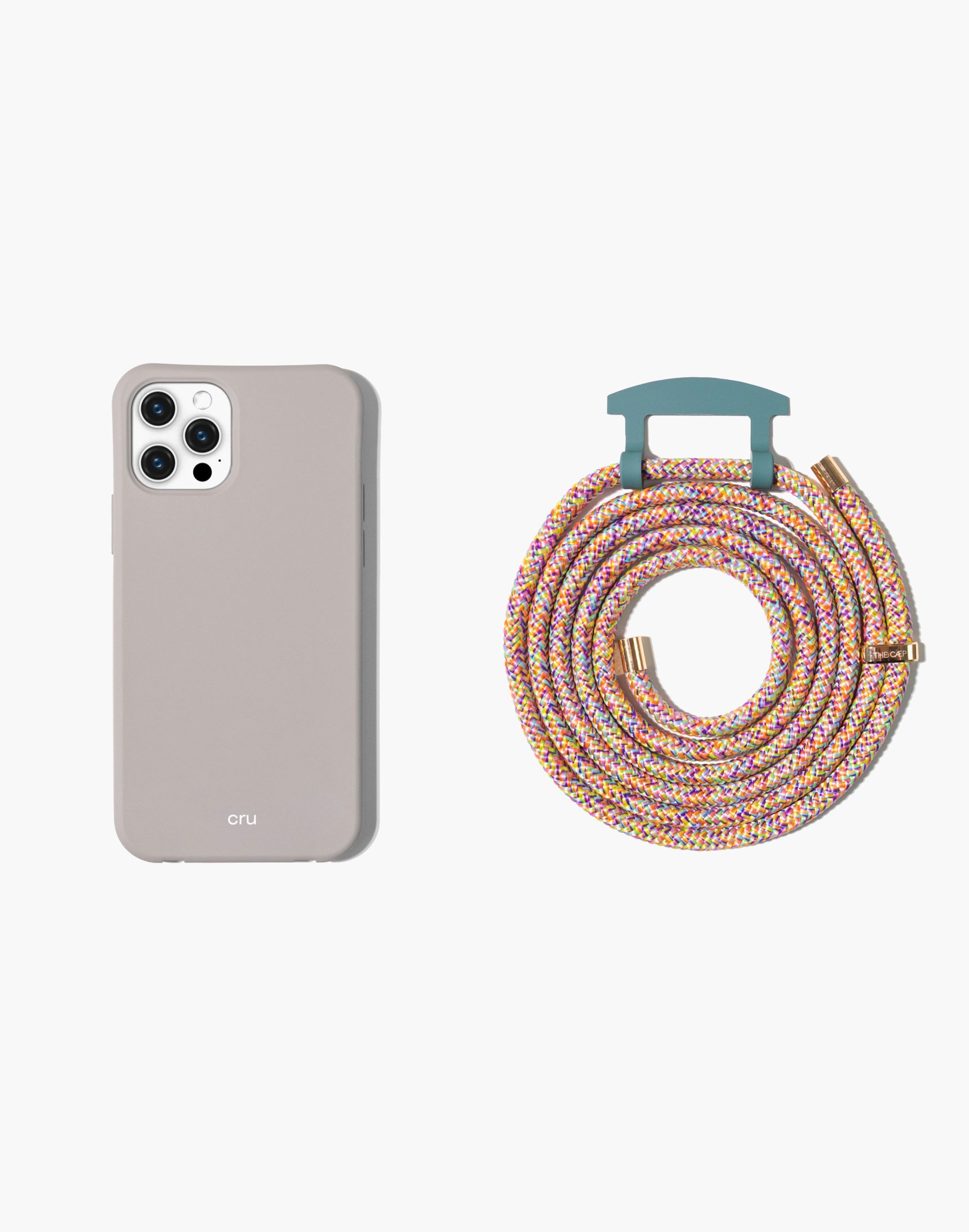 the caep crossbody phone case in cloud and rainbow