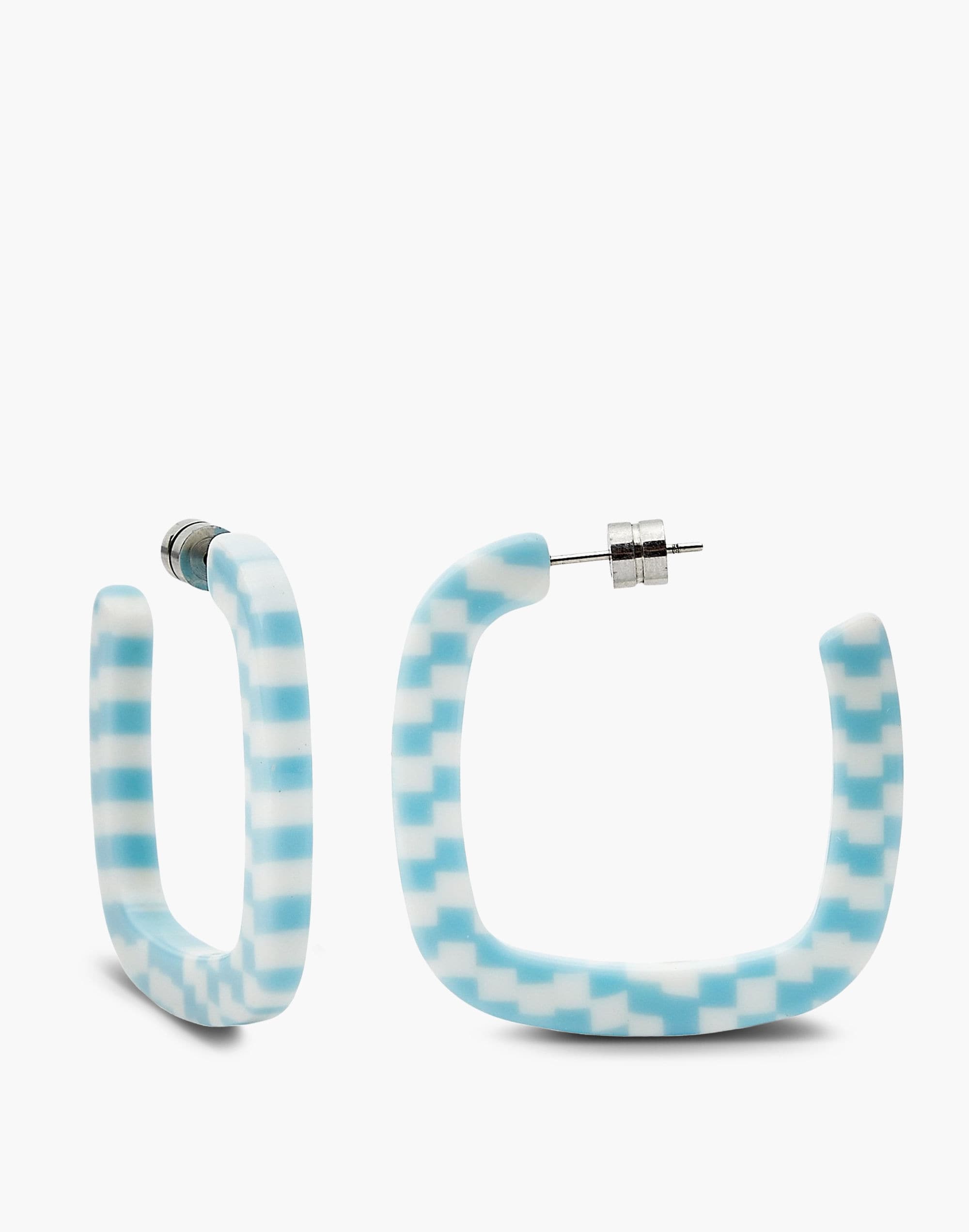 Mw Machete Midi Square Hoop Earrings In Checker Blue