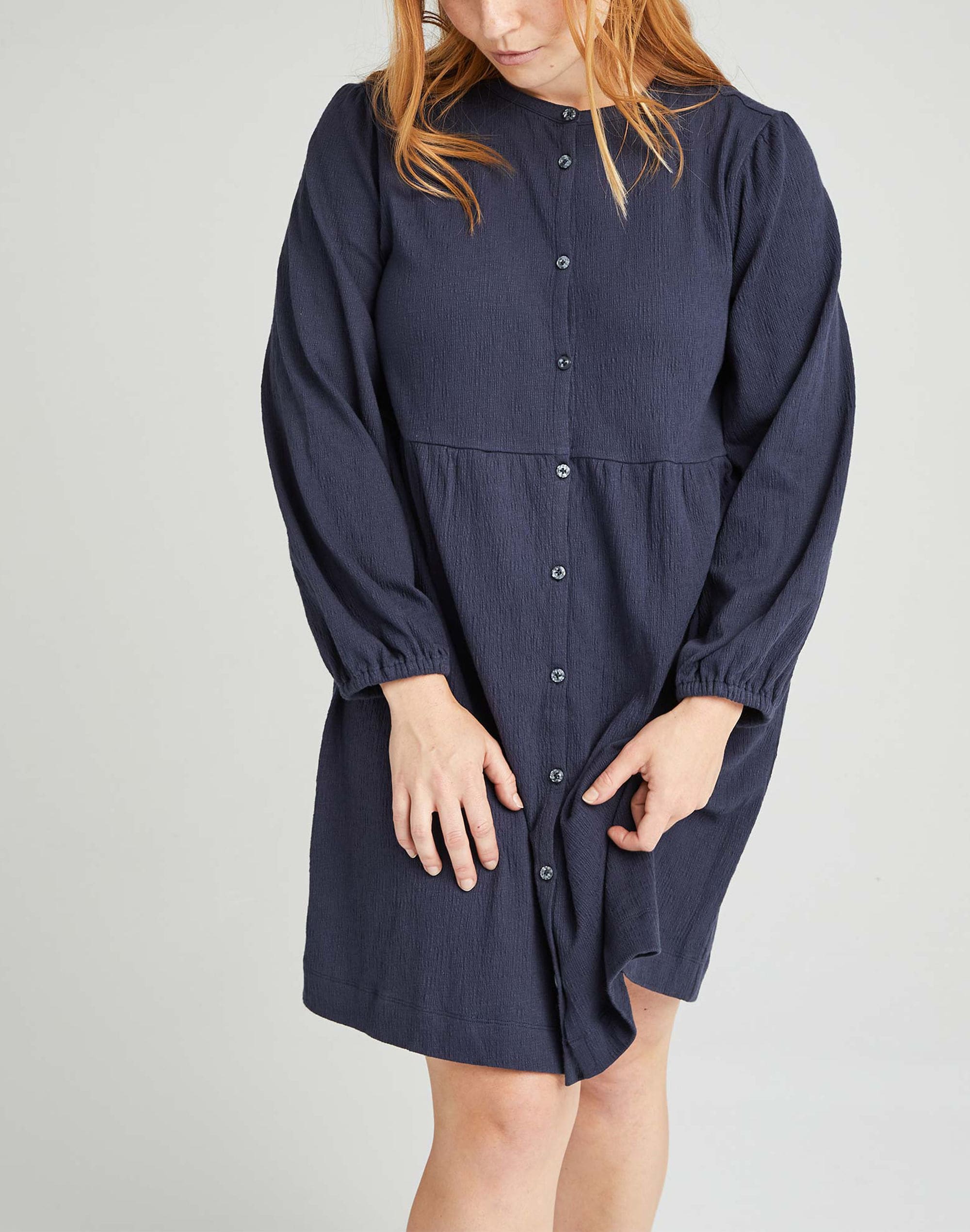 richer poorer cloud button-up dress