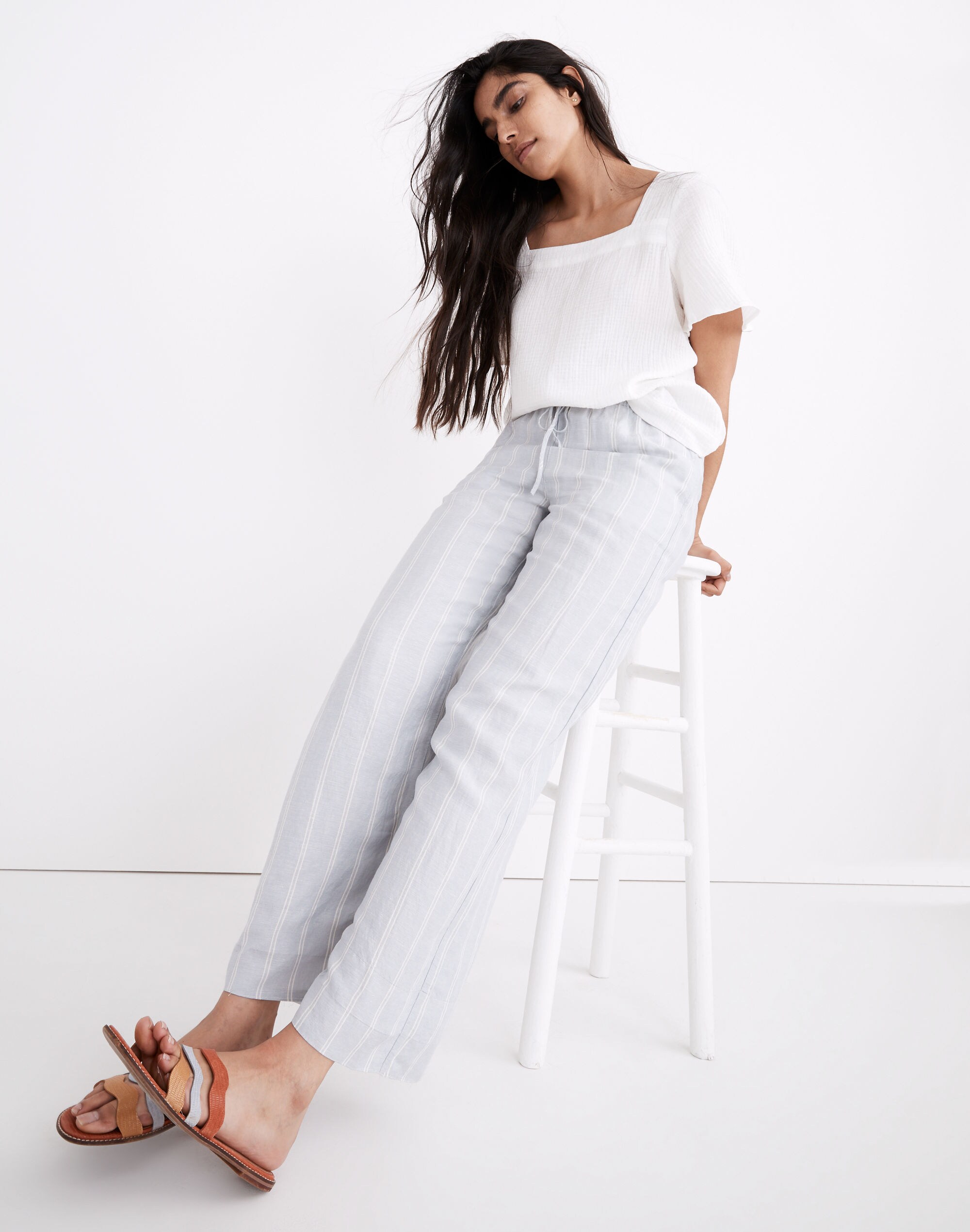 Smocked Huston Pull-On Full-Length Pants in Double Stripe Madewell