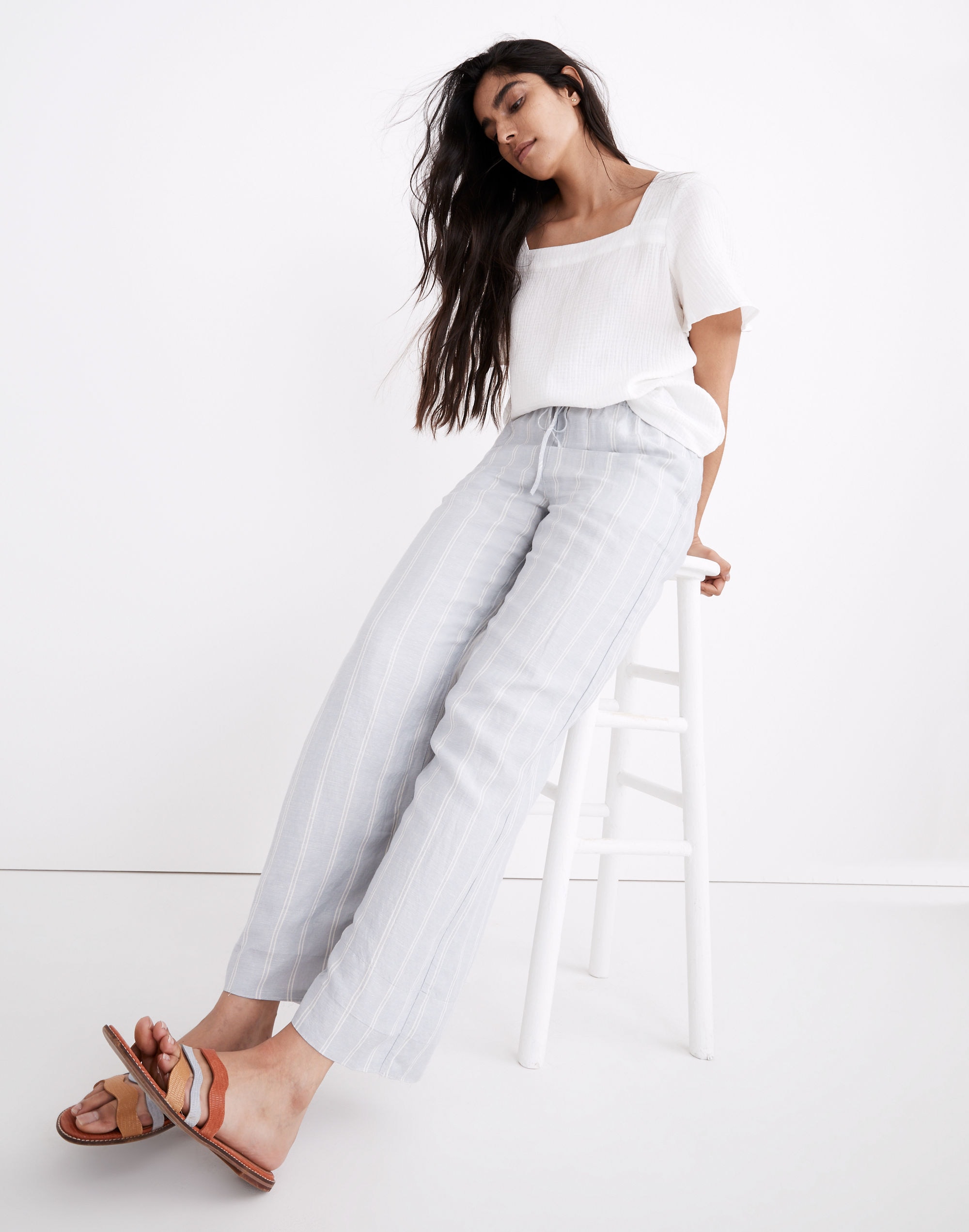 Smocked Huston Pull-On Full-Length Pants in Double Stripe