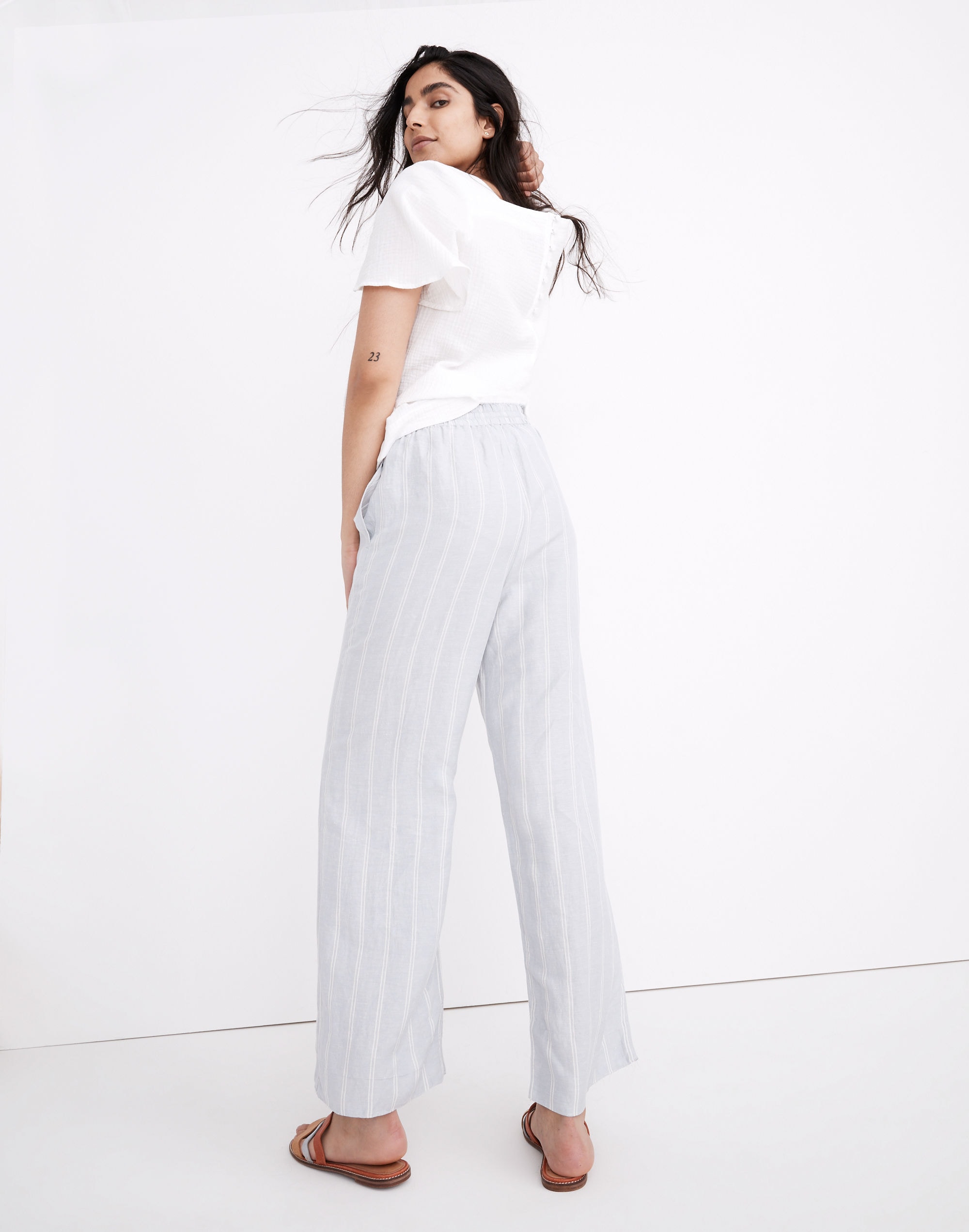 Smocked Huston Pull-On Full-Length Pants in Double Stripe