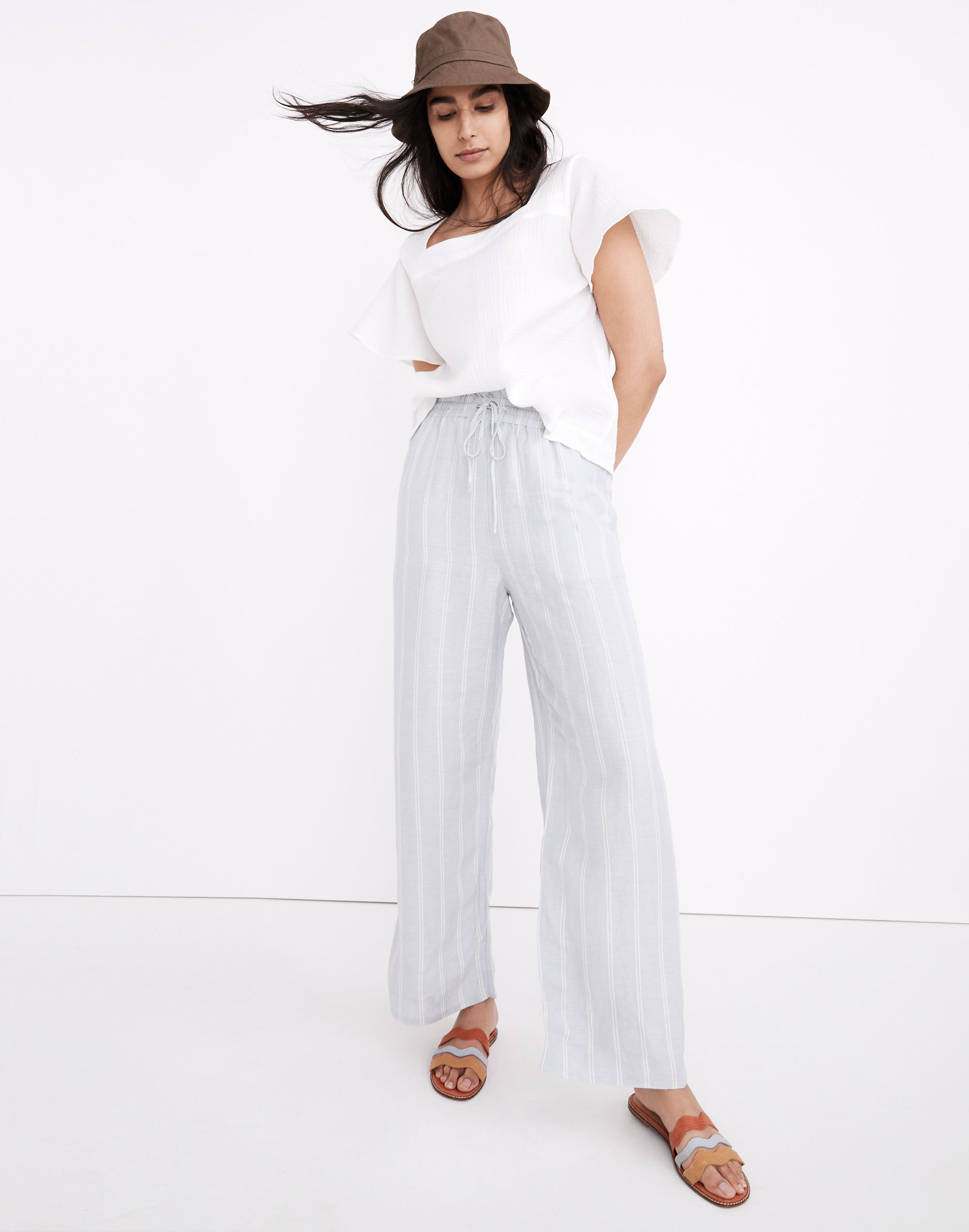 Smocked Huston Pull-On Full-Length Pants in Double Stripe