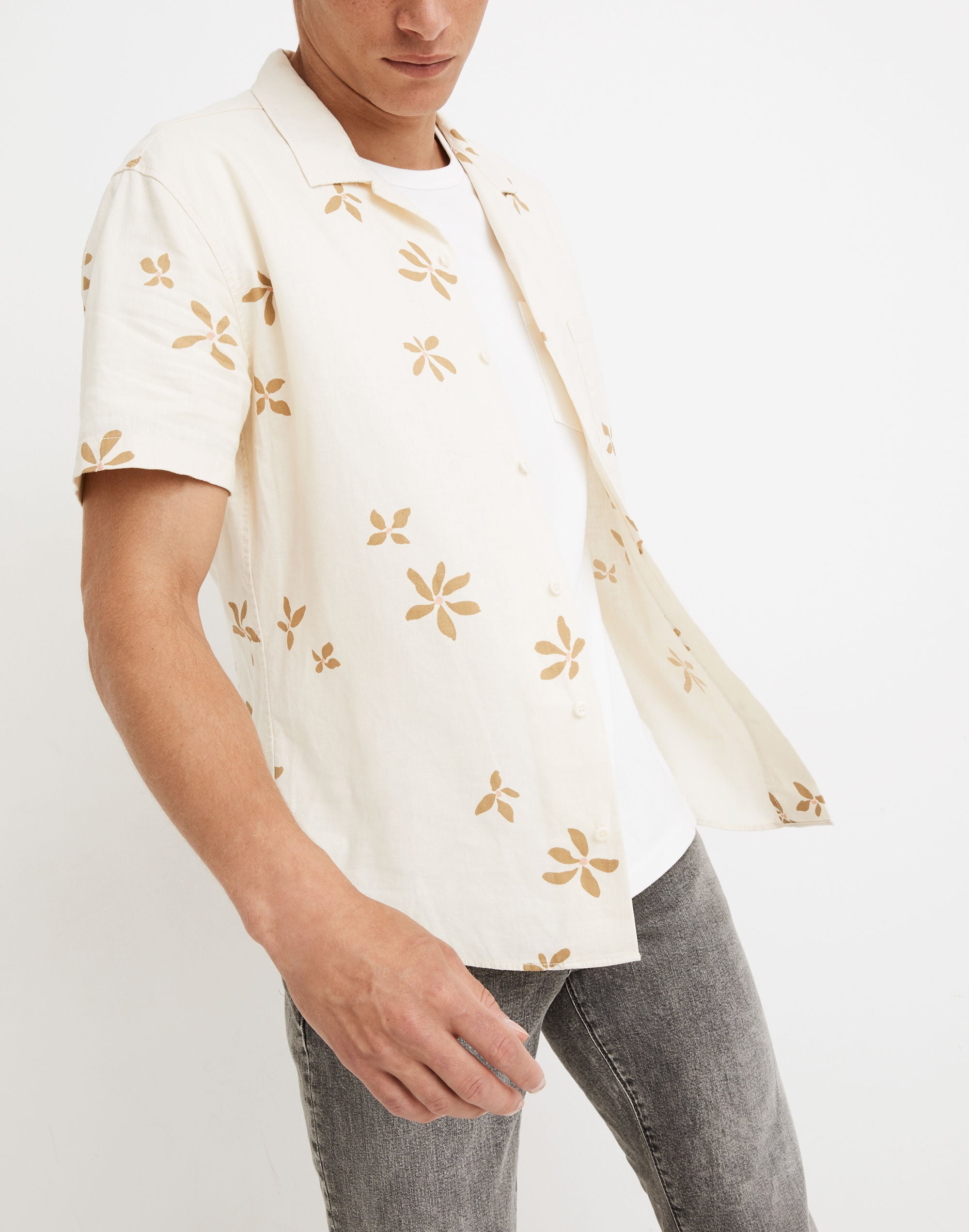 Linen-Cotton Easy Camp Shirt in Hawaiian Floral