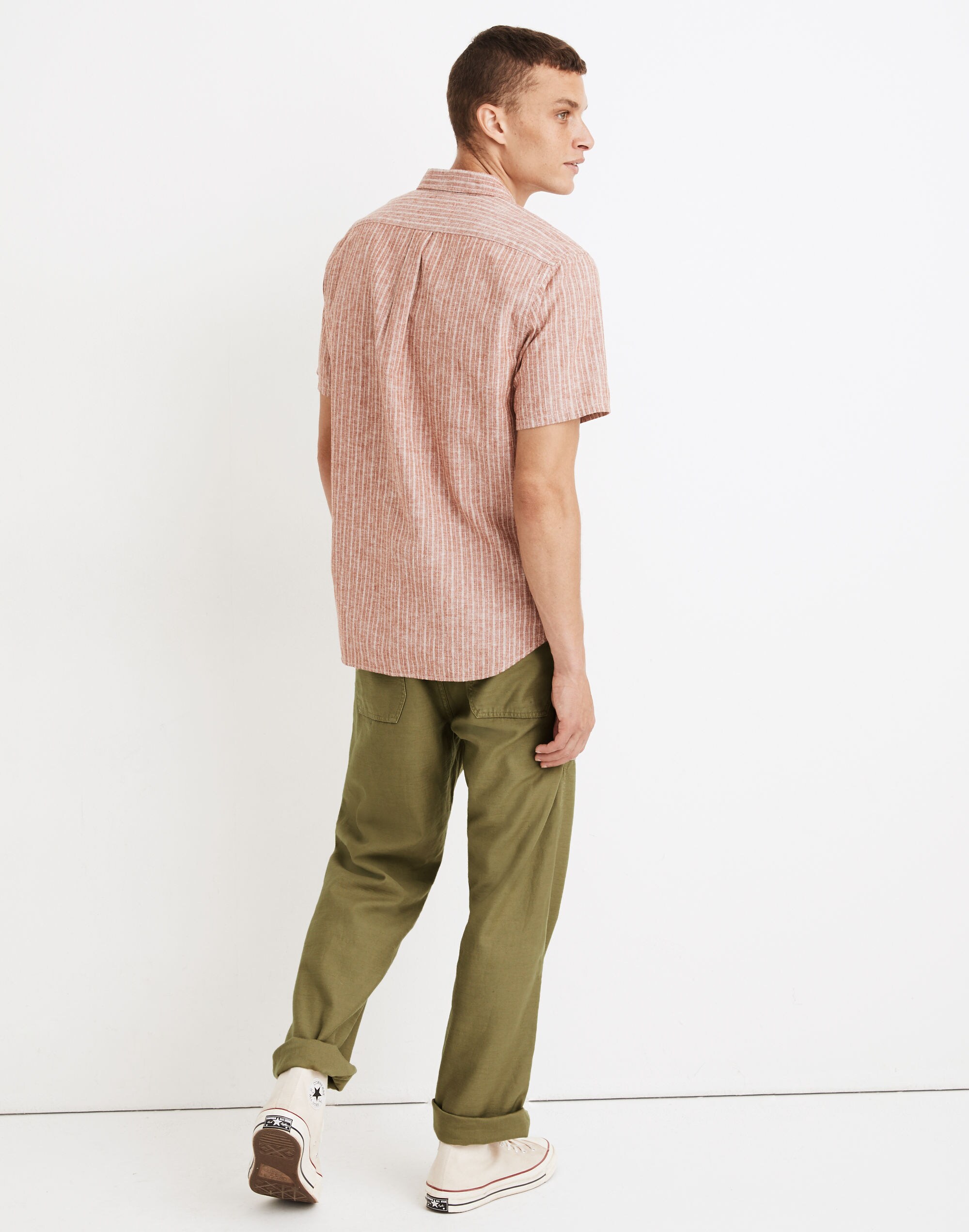 Linen-Cotton Short-Sleeve Perfect Shirt in Emanuel Stripe