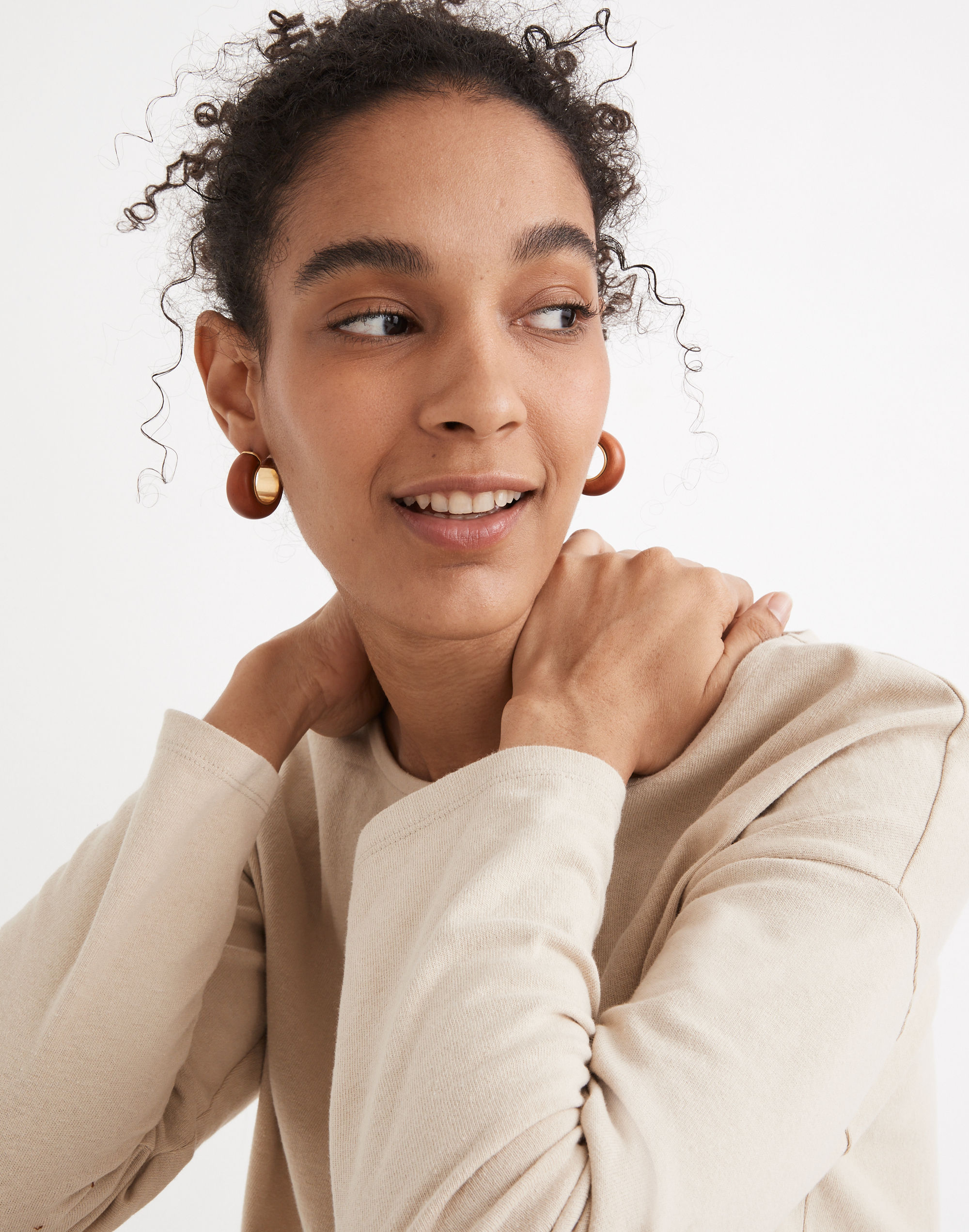 Wooden Chunky Small Hoop Earrings