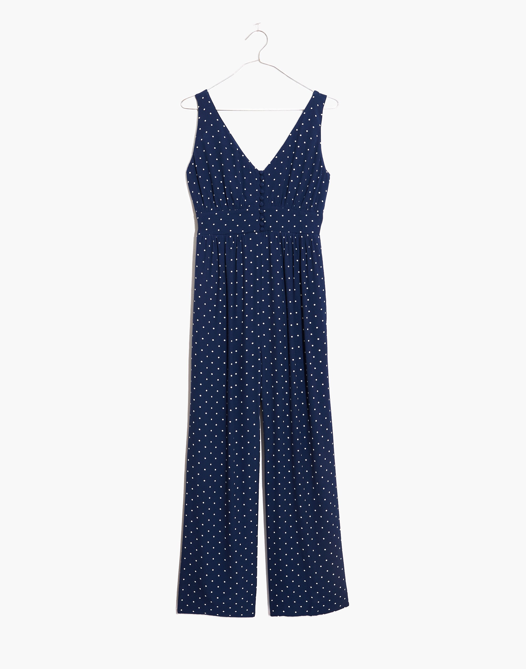 V-Back Wide-Leg Jumpsuit in Polka Dot