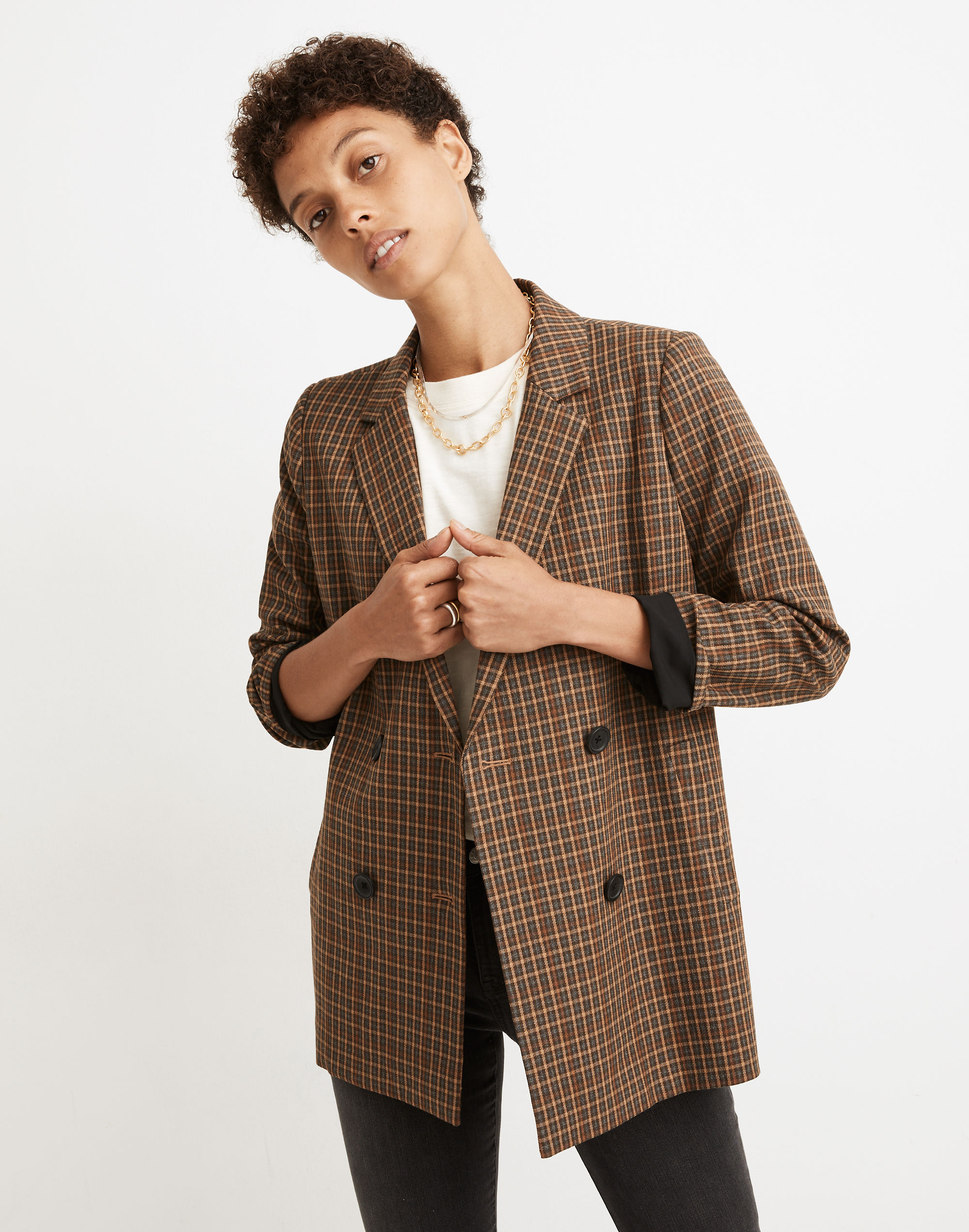 caldwell double-breasted blazer in mandell plaid