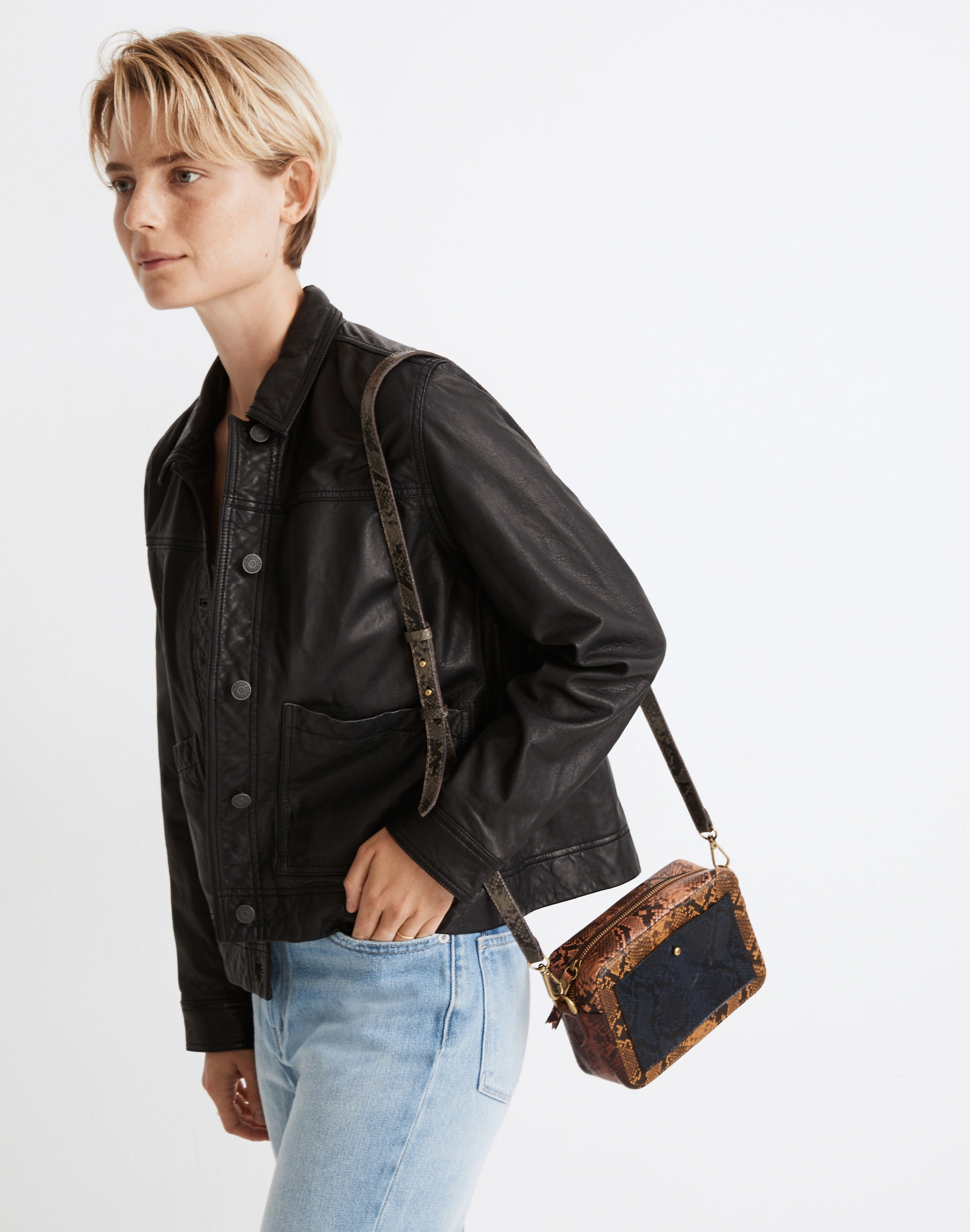 washed leather chore jacket