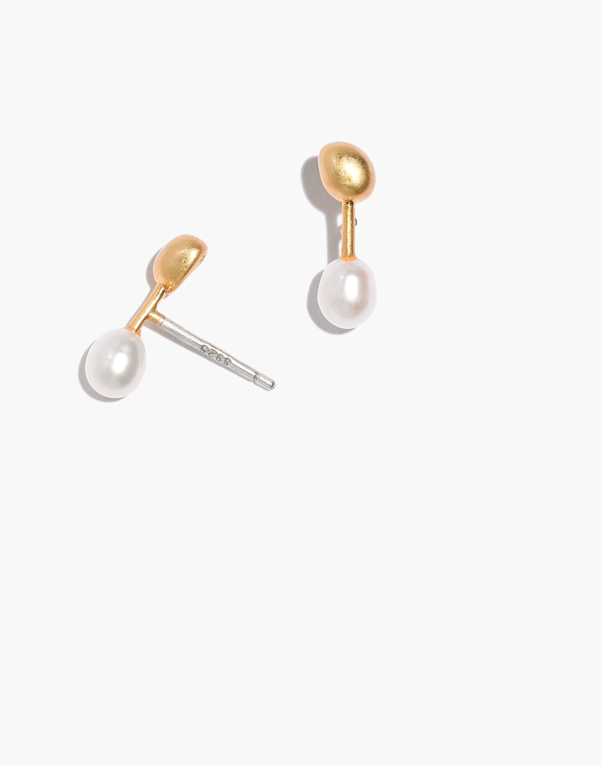 Coin Pearl Linear Drop Stud Earrings