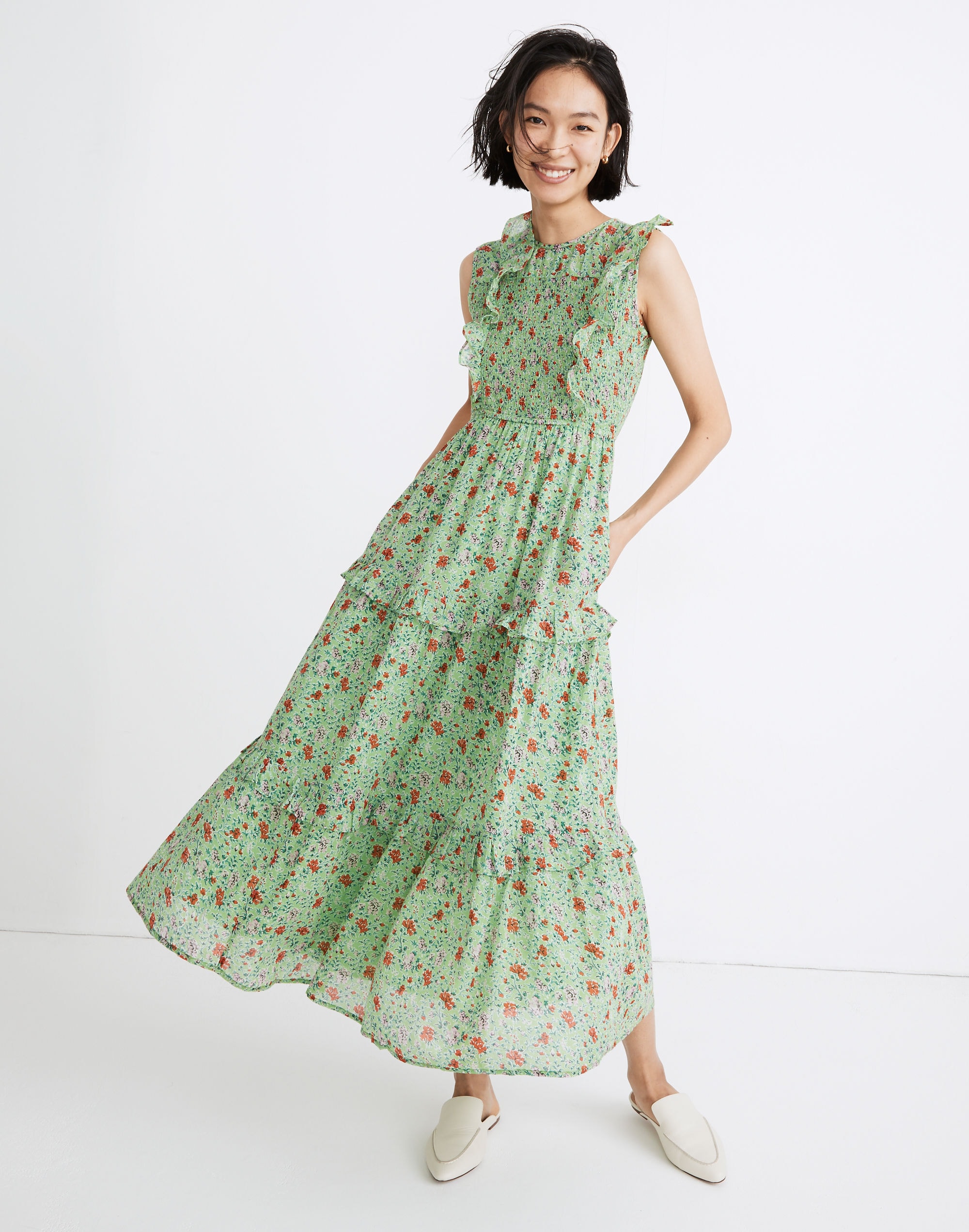 banjanan iris ruffled midi dress in siesta bud print