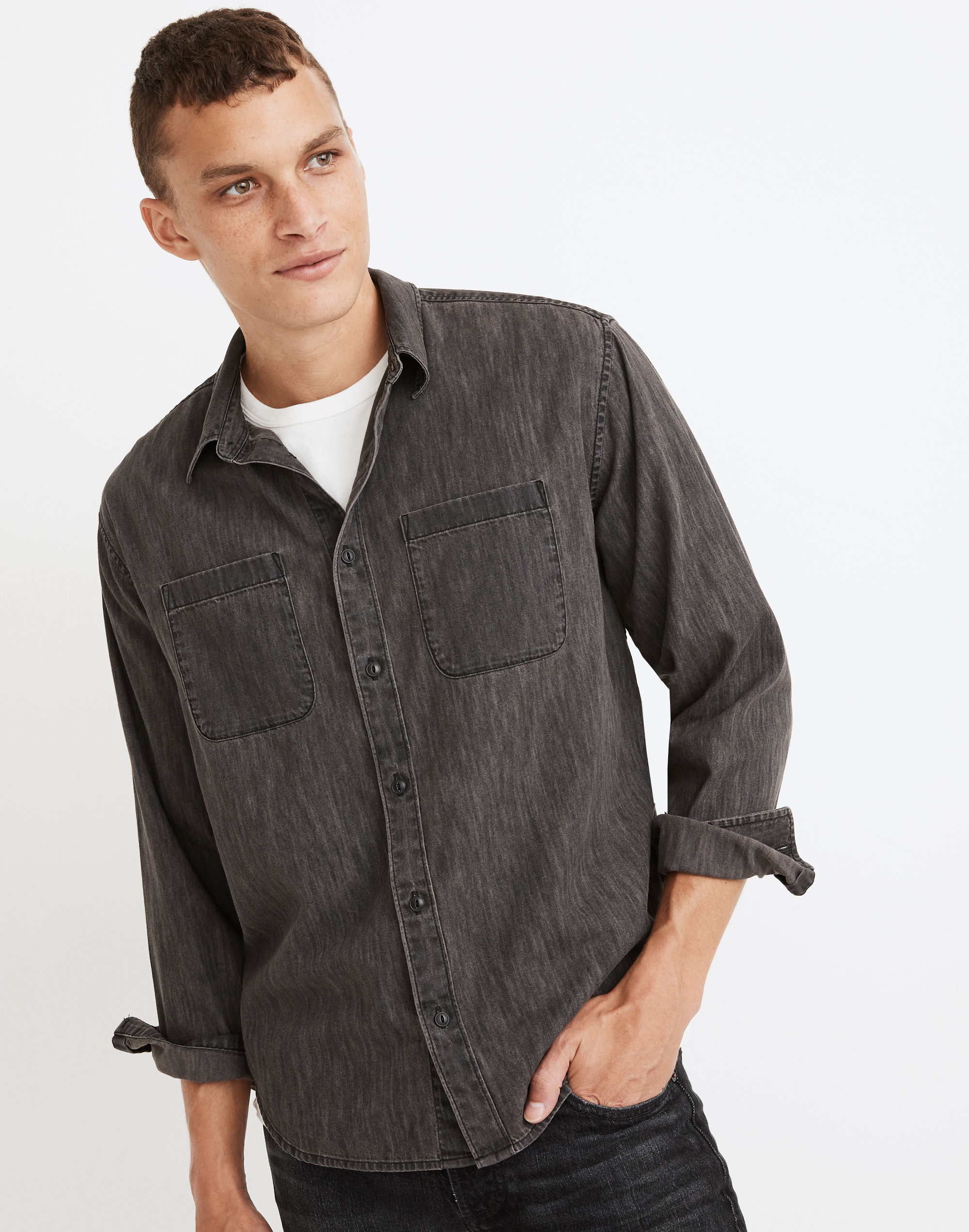 Denim Easy Long-Sleeve Shirt in Cutler Wash