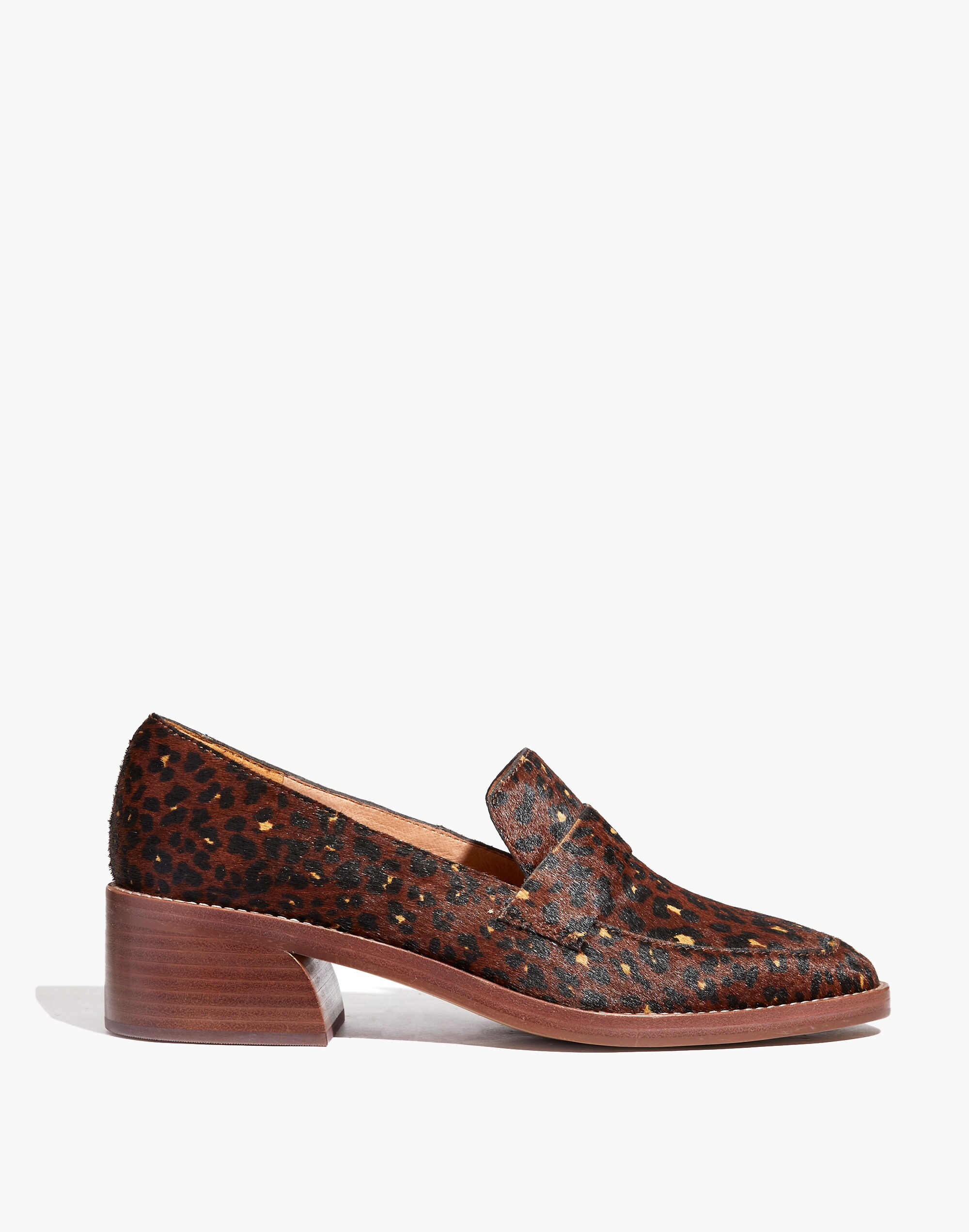 The Alex Heeled Loafer in Painted Leopard Calf Hair