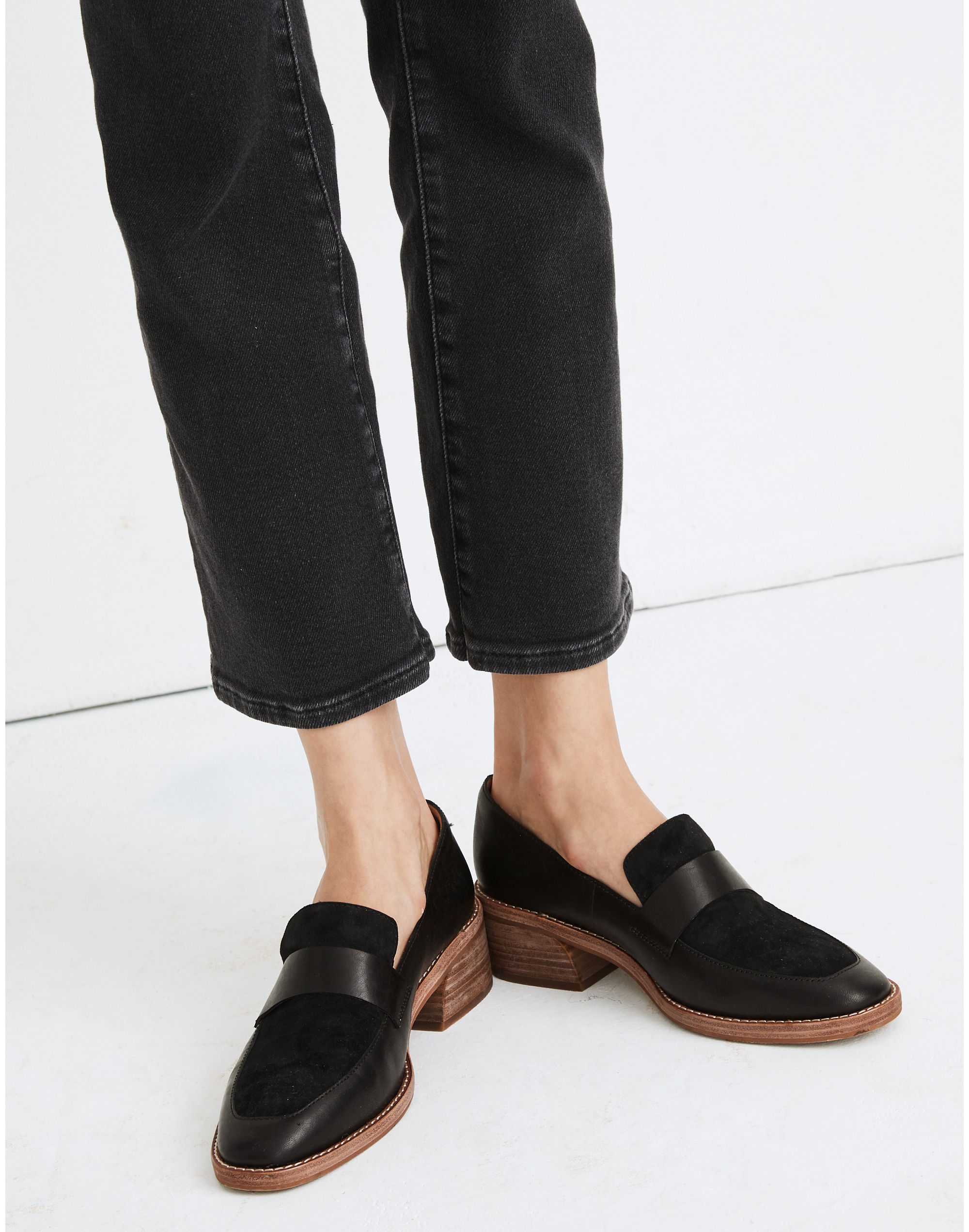 The Alex Heeled Loafer in Leather and Suede