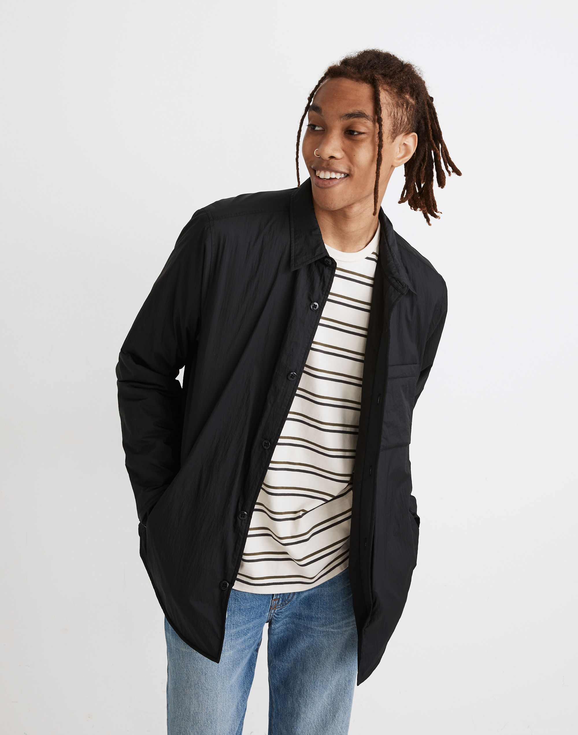 Nylon Button-Up Shirt Jacket