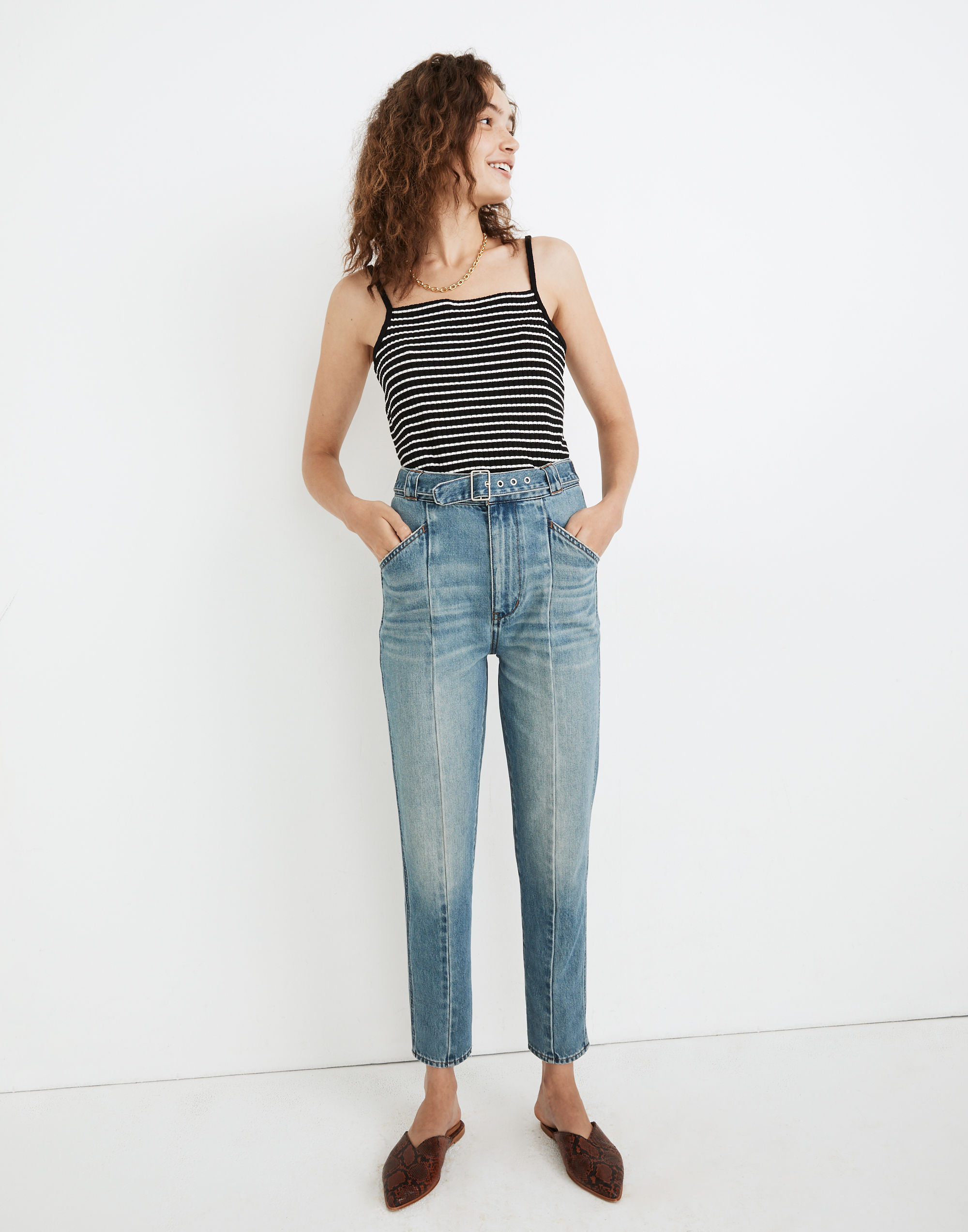 high-rise tapered jeans