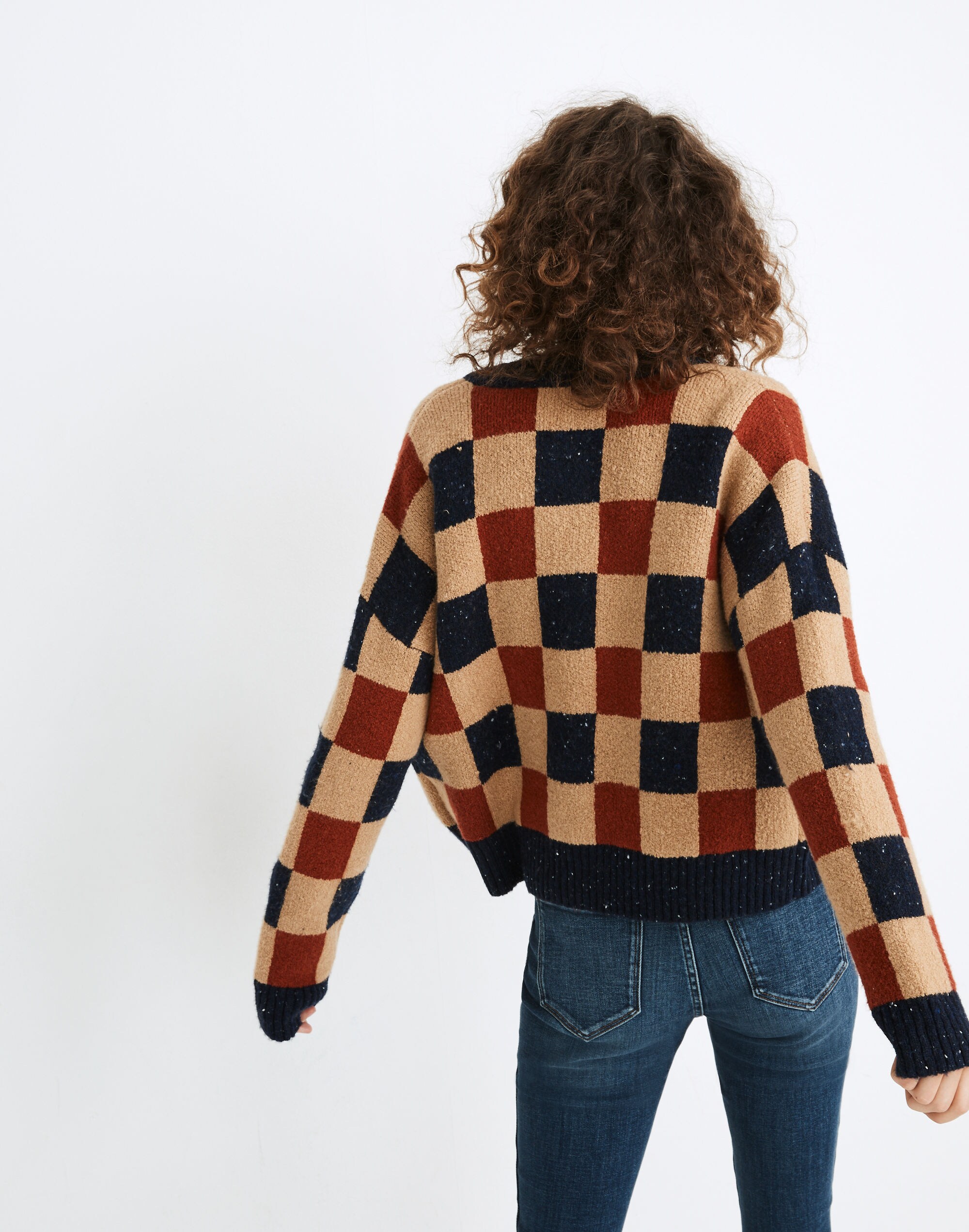 Checkered Colburne Cardigan Sweater in Coziest Textured Yarn