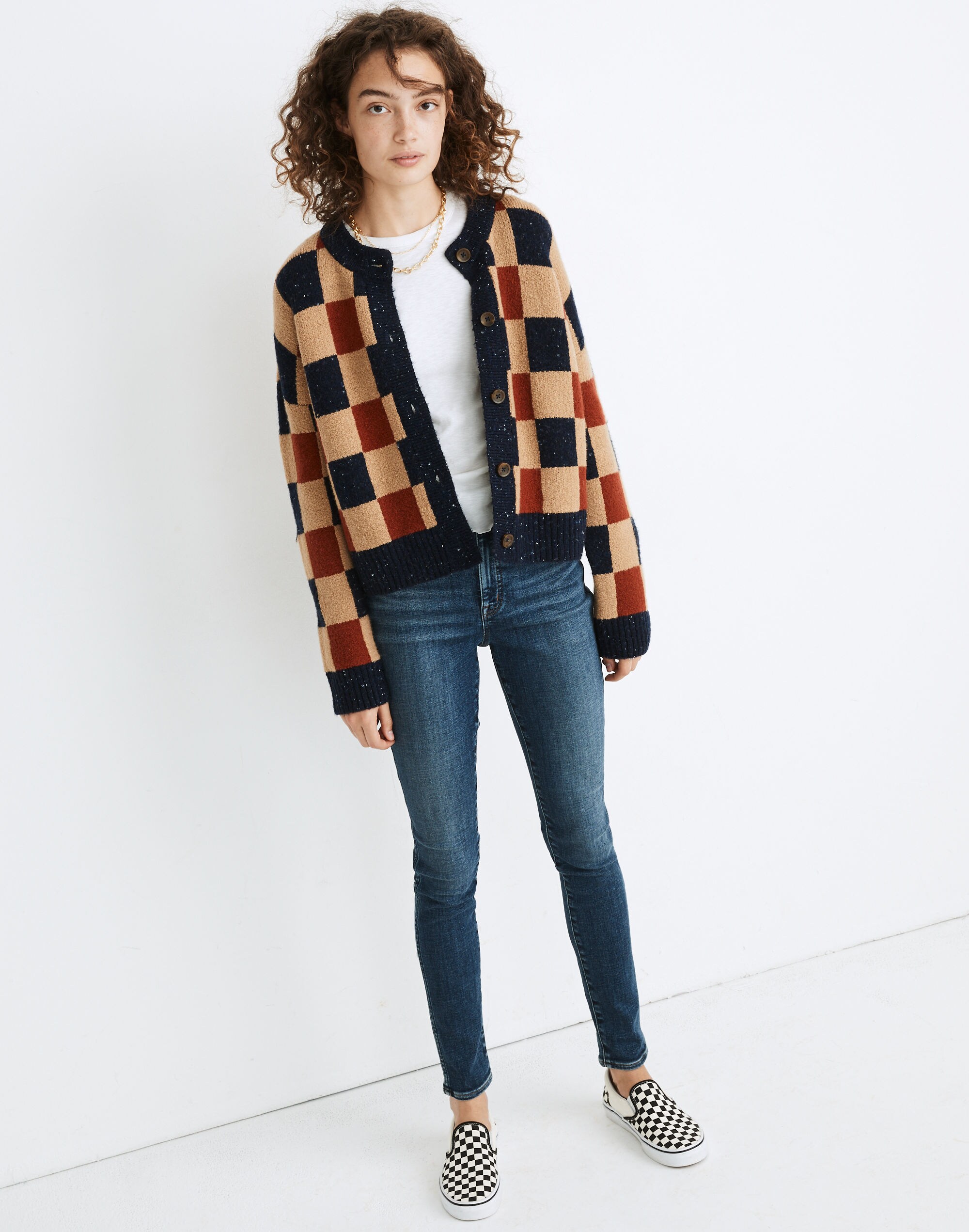 Checkered Colburne Cardigan Sweater in Coziest Textured Yarn