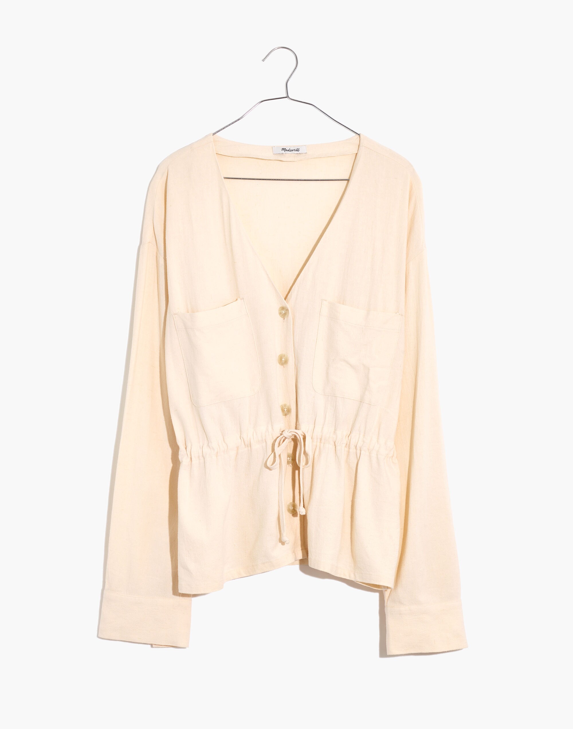 Linen-Blend Drawstring Peplum Top