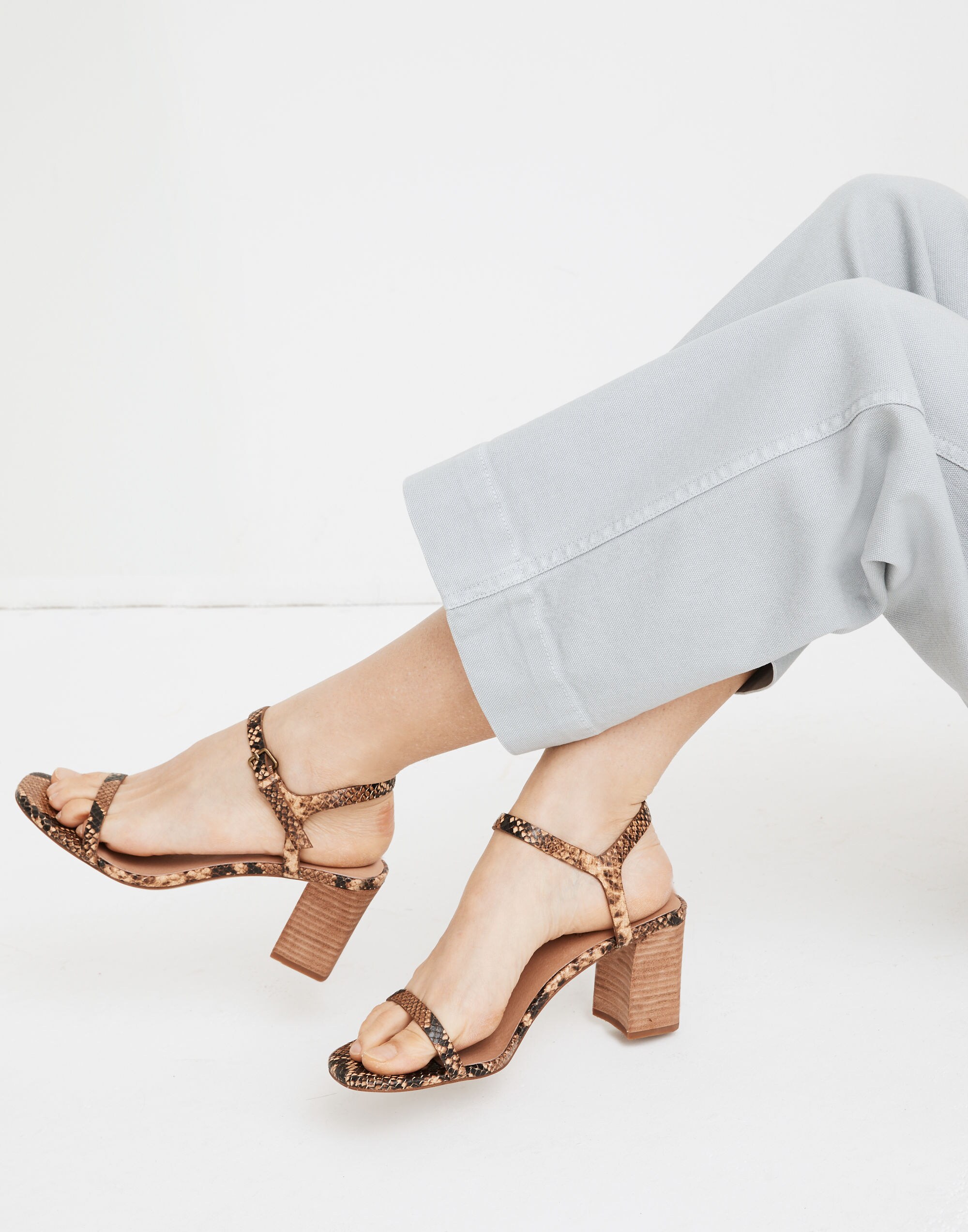 The Hollie Ankle-Strap Sandal in Snake Embossed Leather