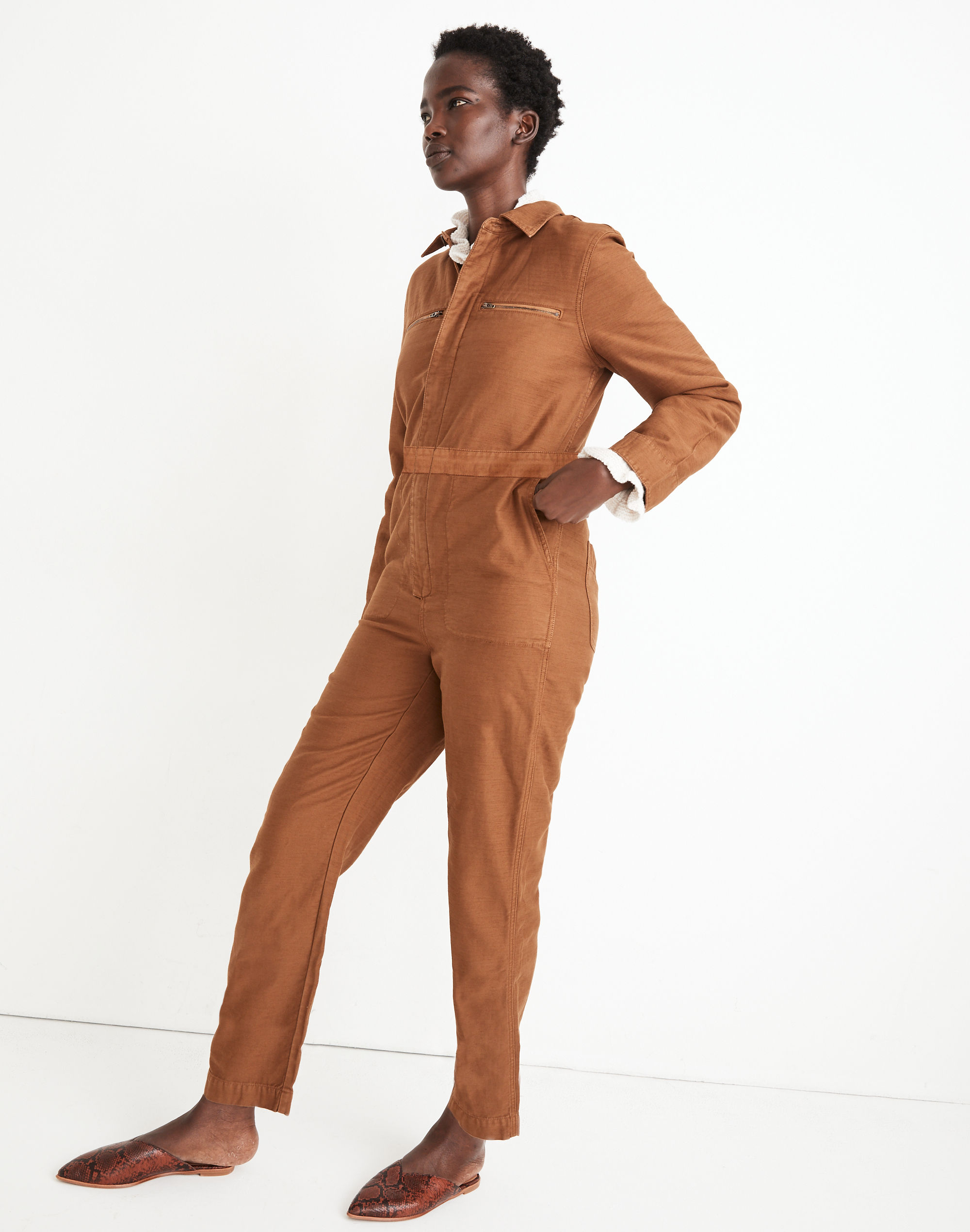 Zip-Pocket Coverall Jumpsuit