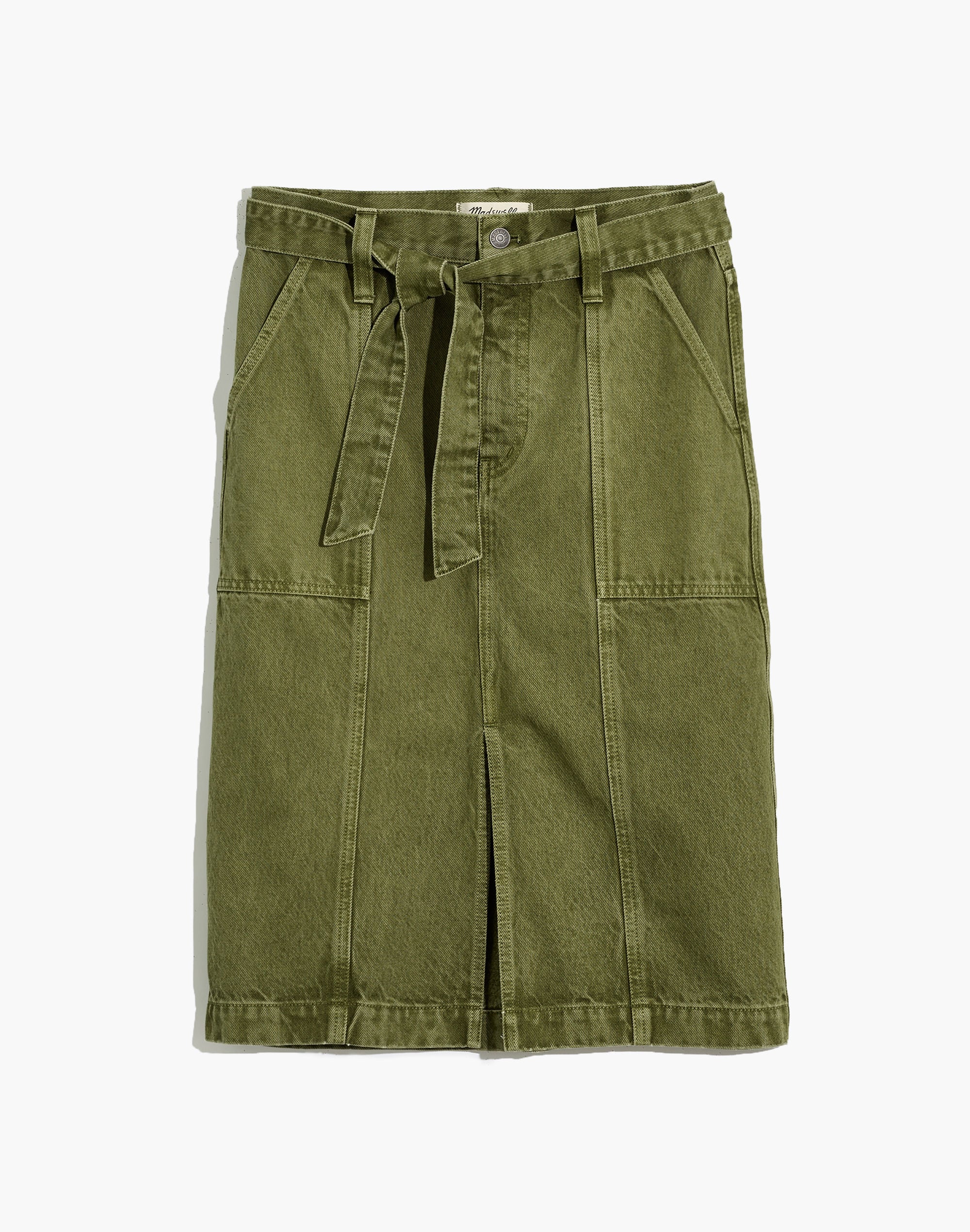 Garment-Dyed Rigid Denim Seamed Midi Skirt