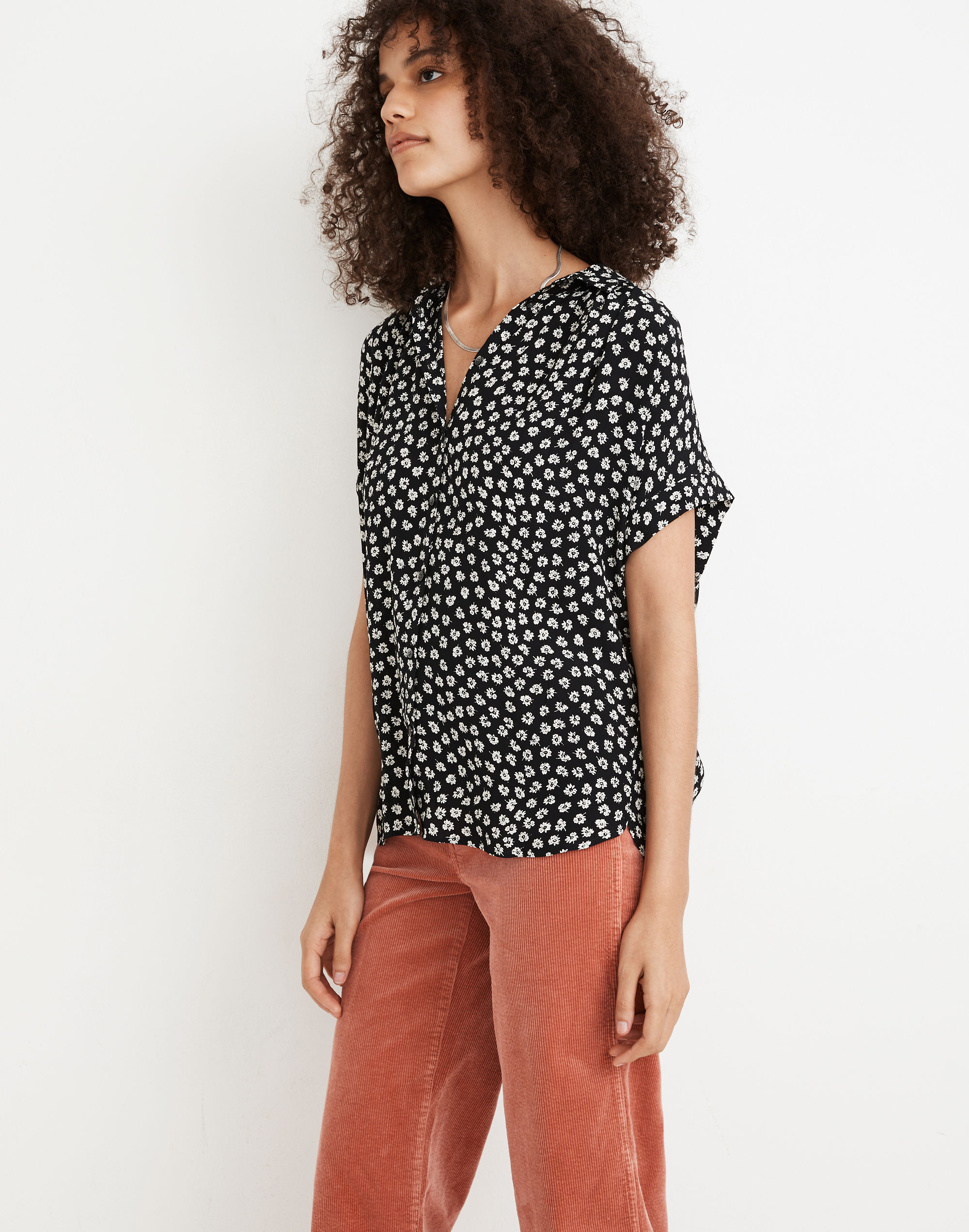 Central Drapey Shirt in Woodcut Flowers