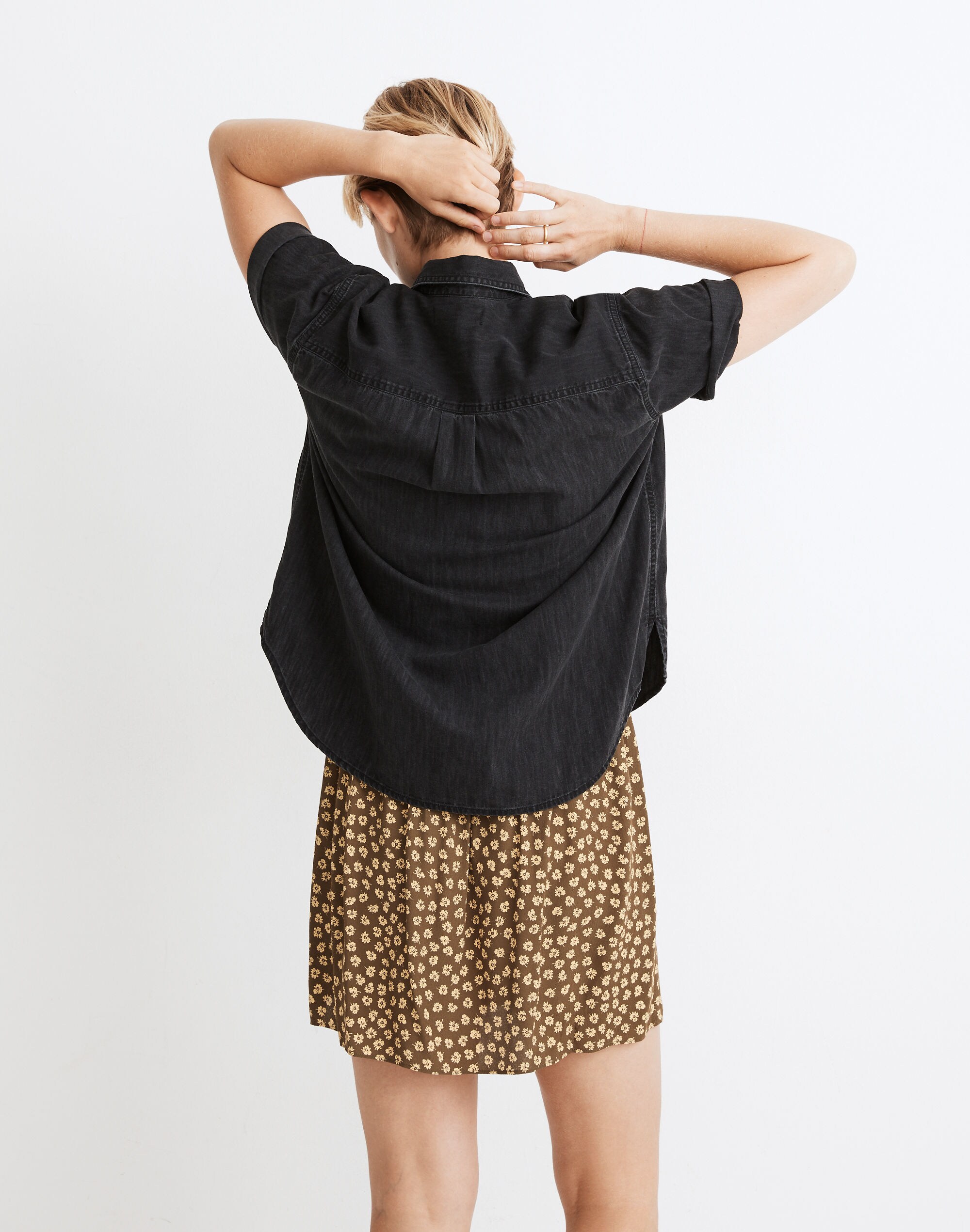 Denim Oversized Ex-Boyfriend Short-Sleeve Shirt in Lunar Wash