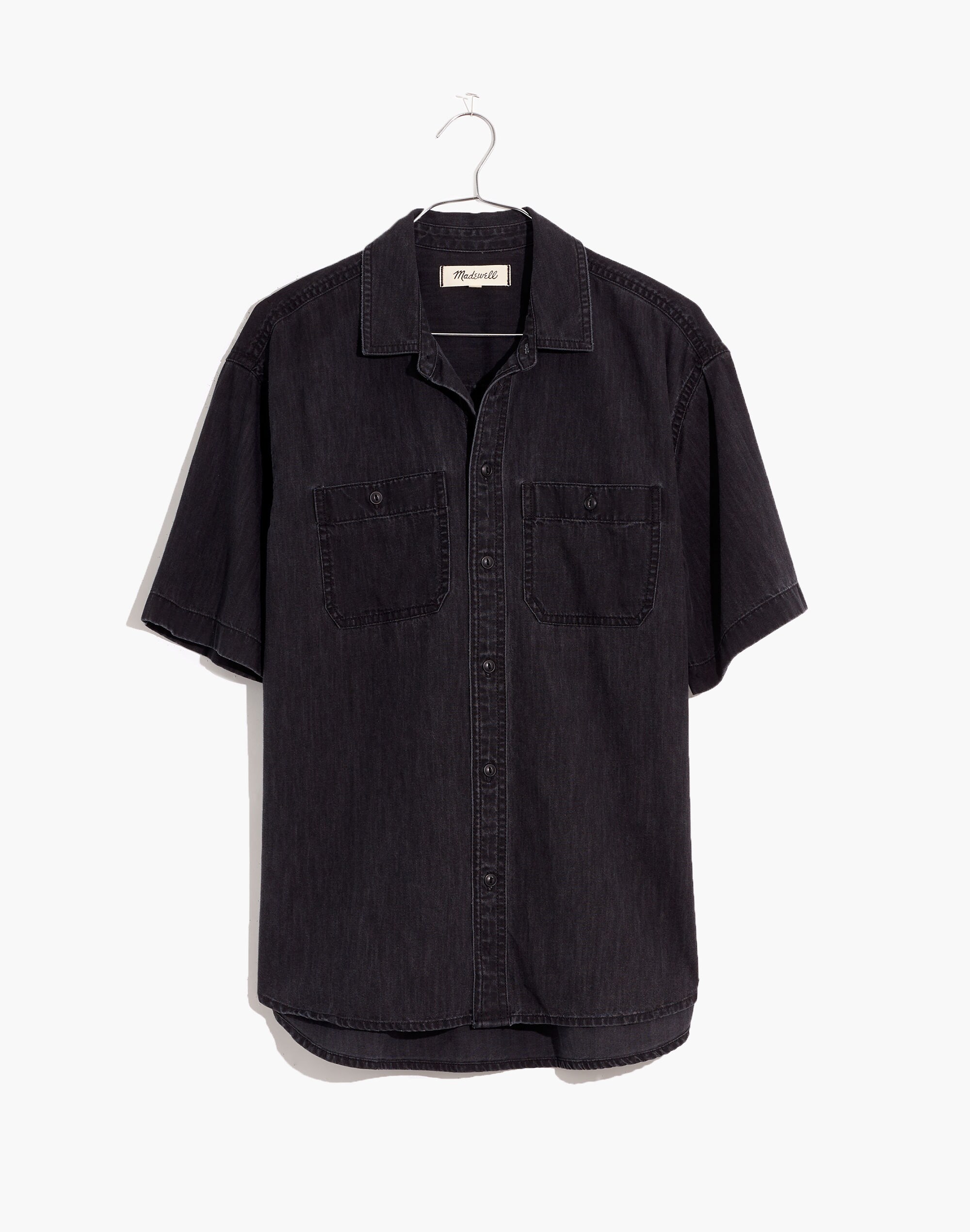 Denim Oversized Ex-Boyfriend Short-Sleeve Shirt in Lunar Wash