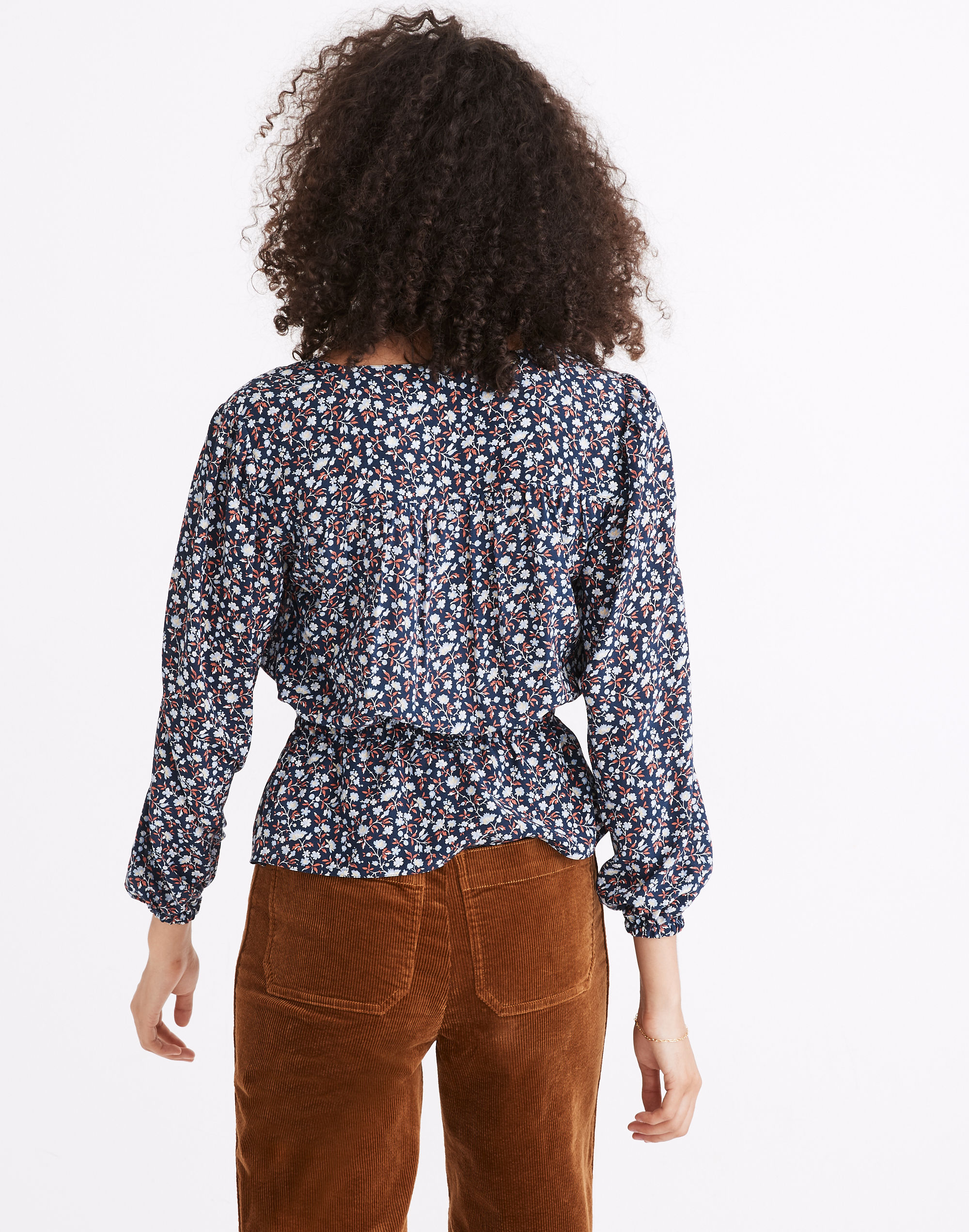 Silk Button-Front Peplum Top in Harvest Vine