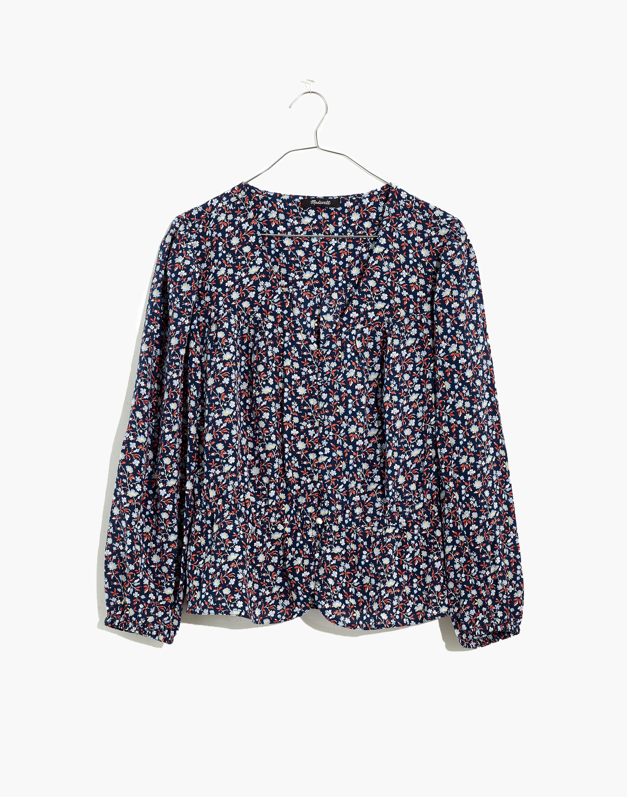 Silk Button-Front Peplum Top in Harvest Vine