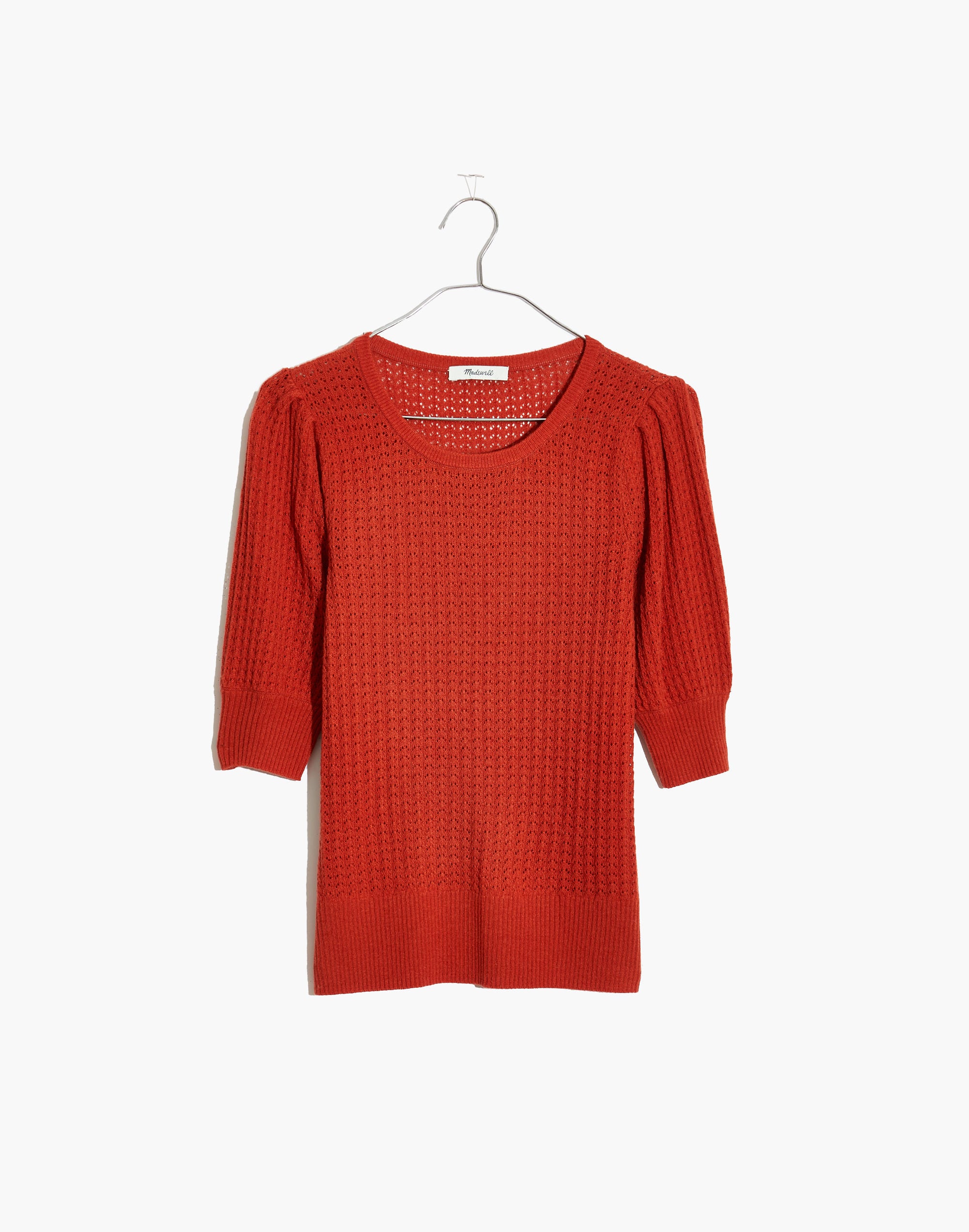 Pointelle Puff-Sleeve Sweater Tee