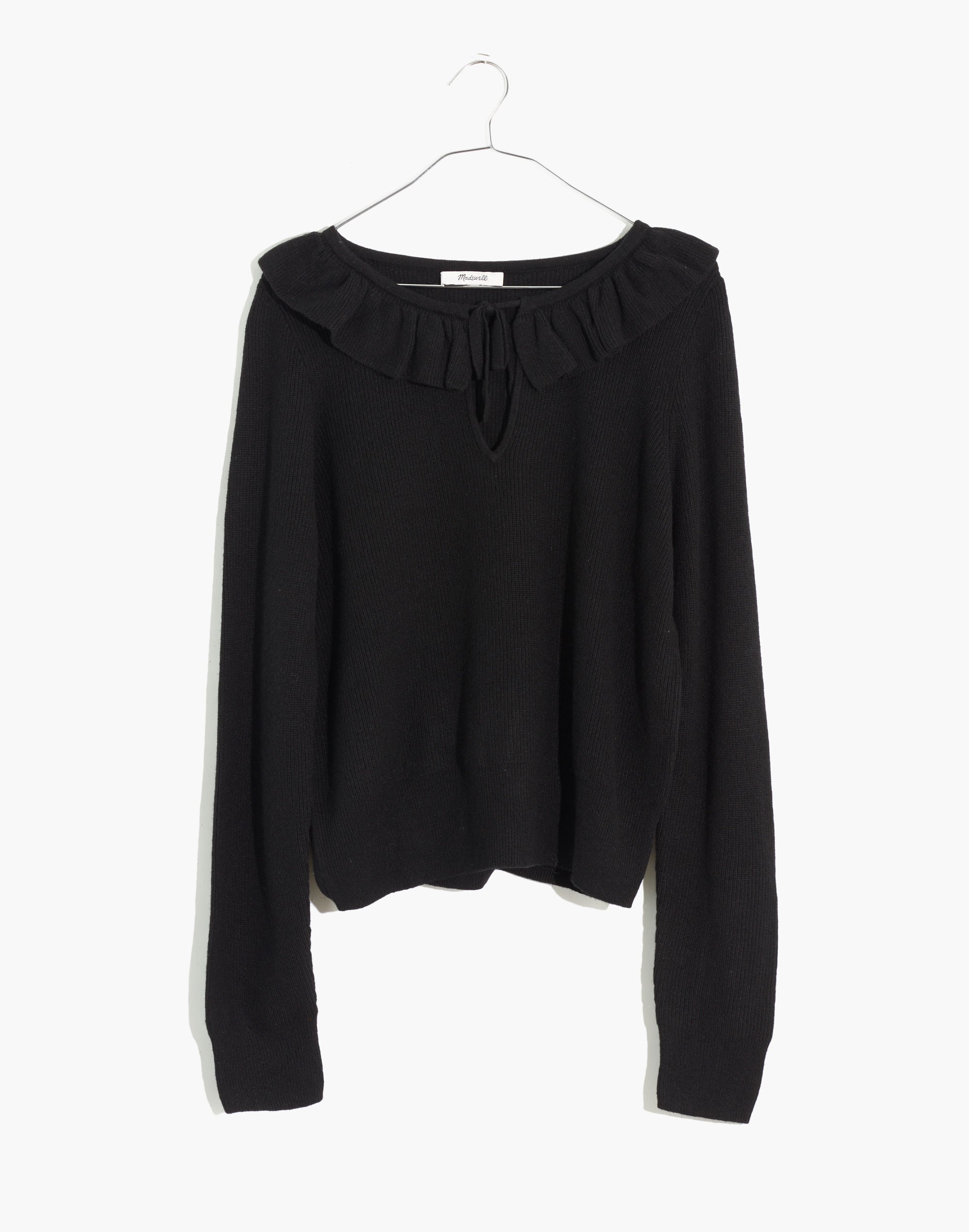 tie-neck ruffle pullover sweater
