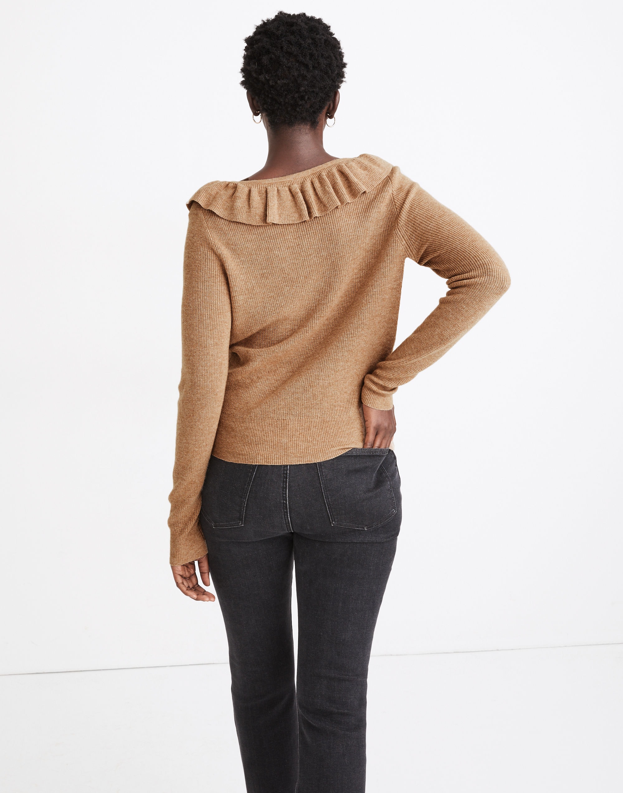 Tie-Neck Ruffle Pullover Sweater