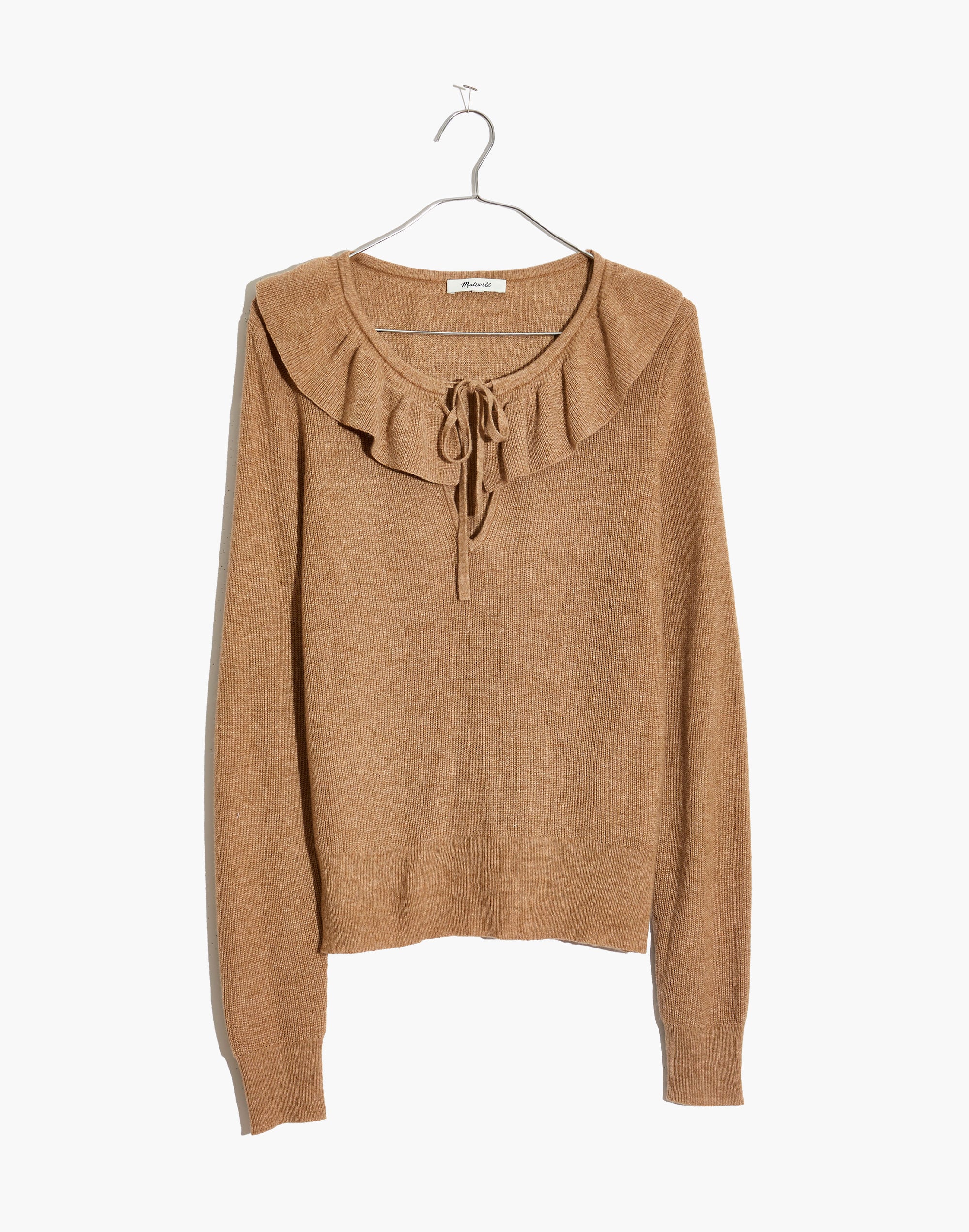 Tie-Neck Ruffle Pullover Sweater