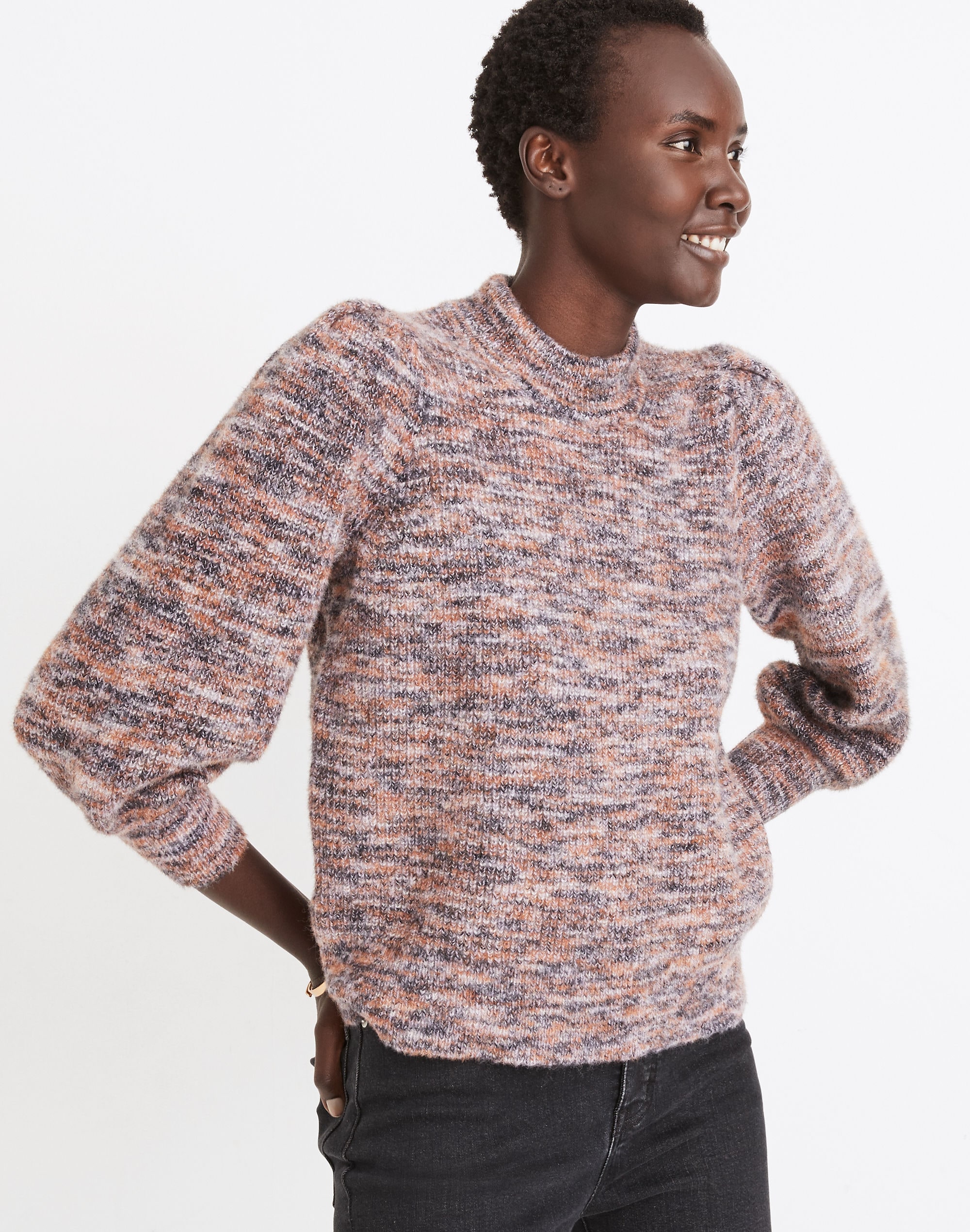 Space-Dyed Eaton Puff-Sleeve Pullover Sweater